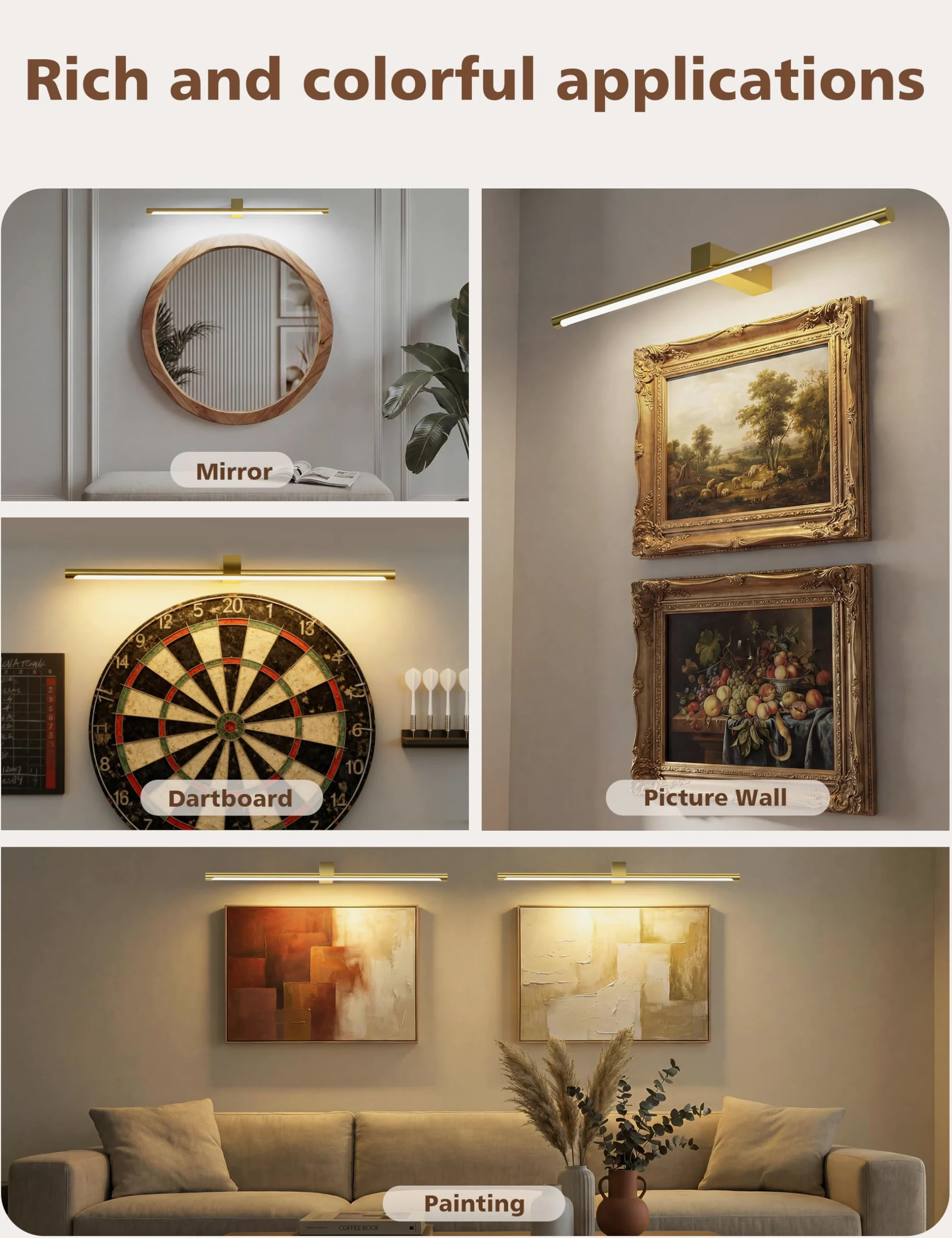 VOLISUN Luci per foto da parete, 5000 mAh, ricaricabili, funzionamento a batteria, 3 temperature di colore e dimmerabile continuamente, luce artistica da 220 lm per dipinti, gallerie, ritratti
