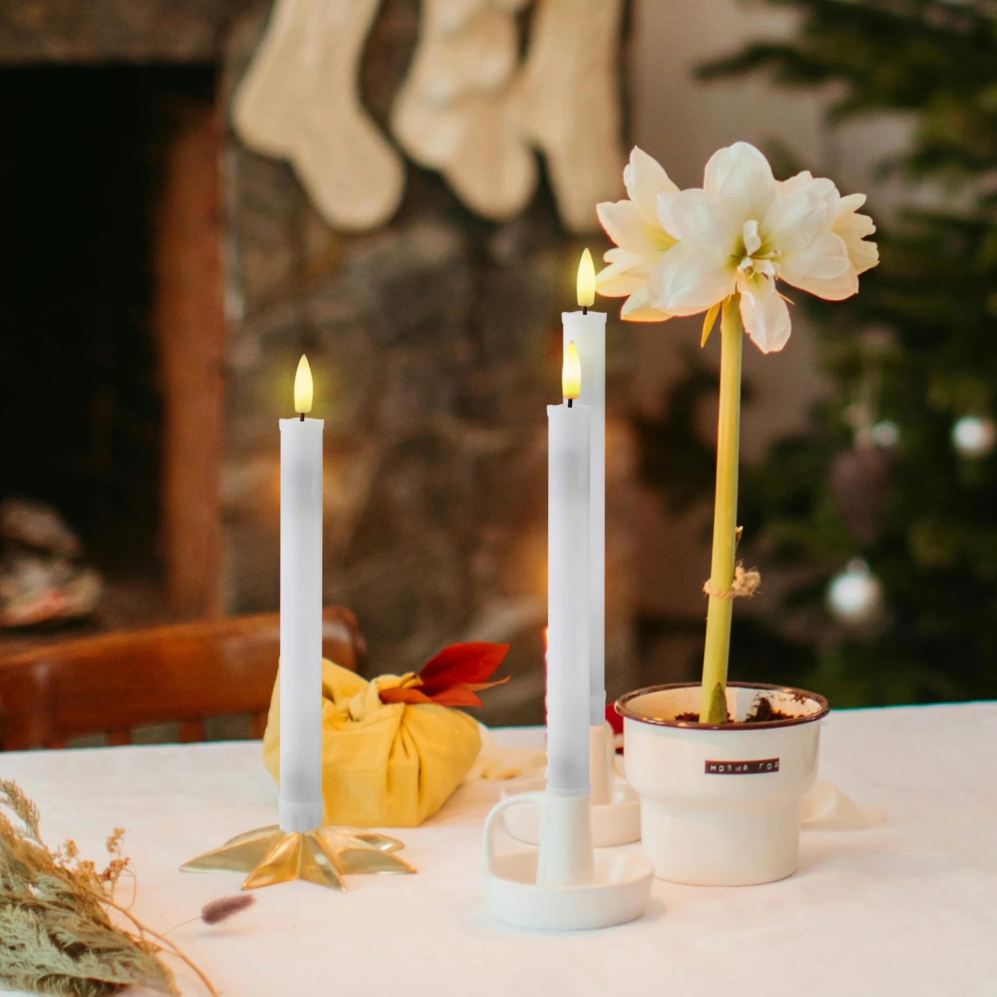 EXTSUD Set di 6 candele a LED a lunga durata, senza fiamma, con 2 telecomandi, candele per finestra a LED, ricaricabili, bianche, decorazione per Natale, matrimoni, feste, banchetti