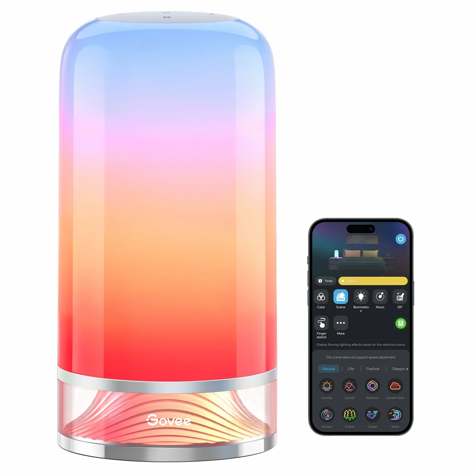 Govee Lampada da Comodino LED RGBICWW, Lampada Touch da Tavolo con 70 Modalità Scena e 8 Modalità Musica, Funziona con Matter, Compatibile Alexa, 500 Lumen, 2700-6500k, per Soggiorno e Camera da Letto