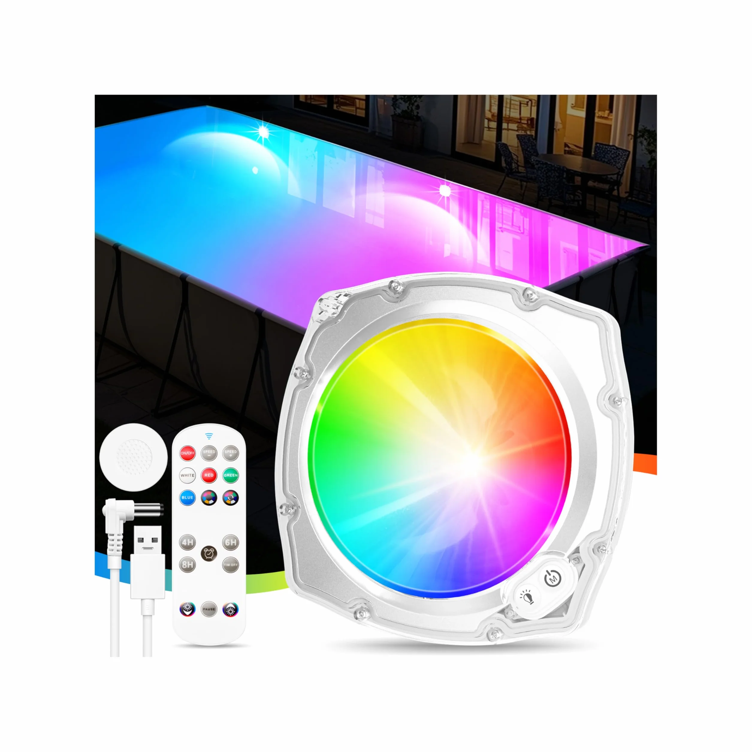 DeeprBetter Luci Piscina Fuori Terra Magnetica con Telecomando, Ricaricabili LED Luci Piscina a Immersione con 9 Modalità Illuminazione, IP68 Impermeabili Lampade per Piscine Subacquea per Spa Bañera