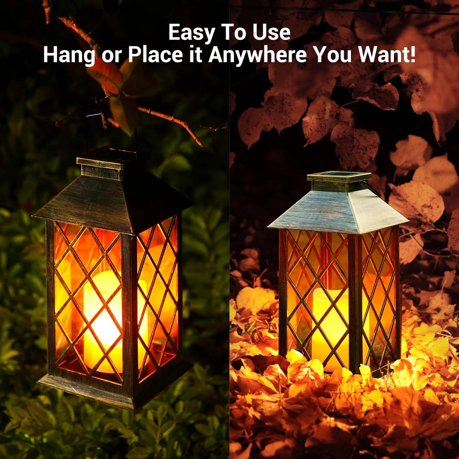 Lampada Solare Giardino Esterno 2 Pezzi – Lanterne Marocchine con Effetto Fiamma, Luce Calda LED, Accensione Automatica, Impermeabile IP44 per Decorazione Terrazzo, Percorsi e Natale