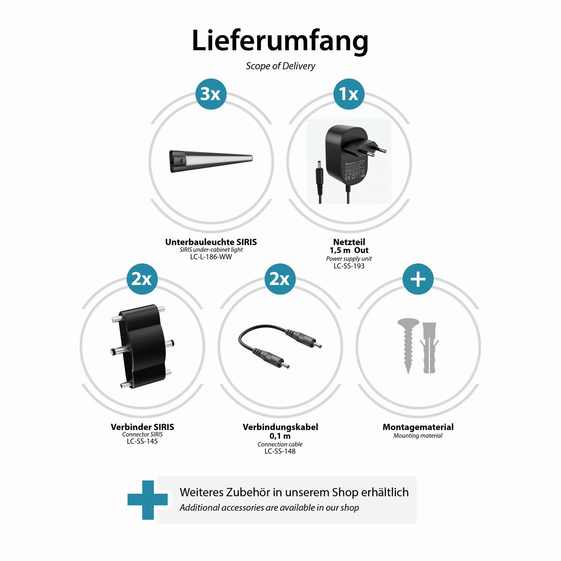 ledscom.de Luce sotto il mobile a LED SIRIS nero opaco, piatto, ogni 50cm, ogni 531lm, bianco caldo, set di 3