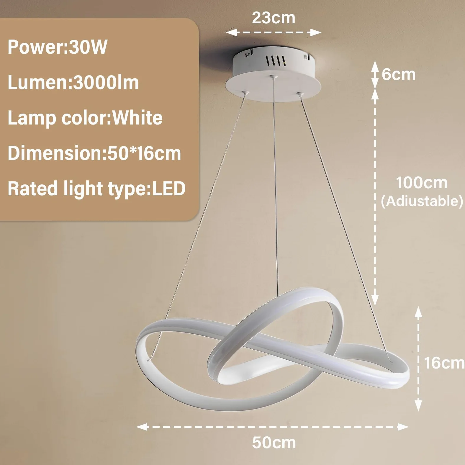 Lampadario Soggiorno, Lampada a Sospensione 30W 3000Lumens, Lampadari a LED Dimmerabili 3000K-6000K con Telecomando, Adatto per Sala da Pranzo, Soggiorno, Camera da Letto, Ufficio, ecc.