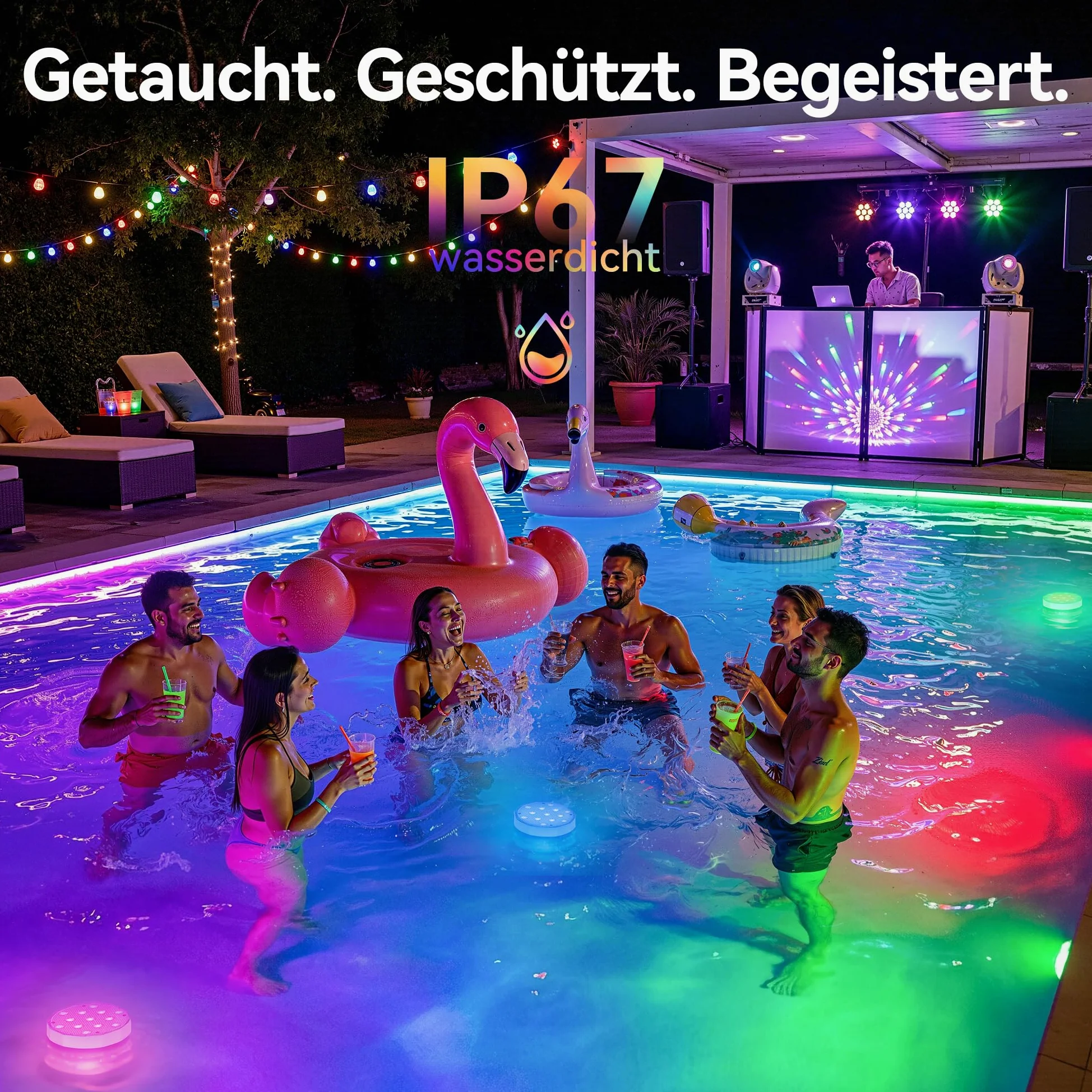 Ollny Luce subacquea con telecomando, illuminazione a LED RGB galleggiante, illuminazione magnetica per piscina, illuminazione stagno, fontana, stagno, acquario, feste, 4 pezzi