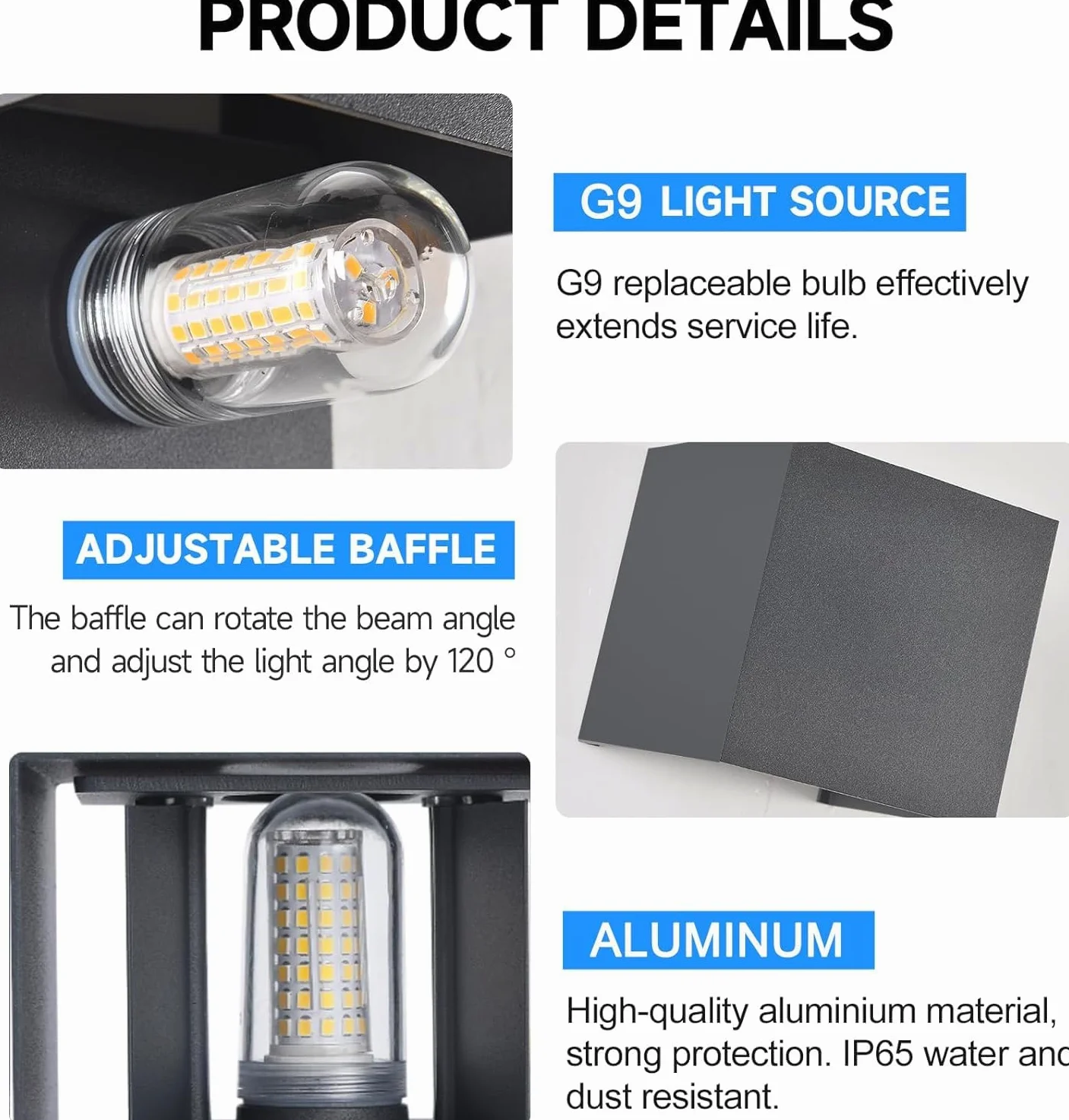 Applique da Esterno/Interno 4 Pezzi, Lampada Parete LED 9W 3000K Bianco Caldo, IP65, G9 Incluse, Antracite, per Giardino, Terrazzo