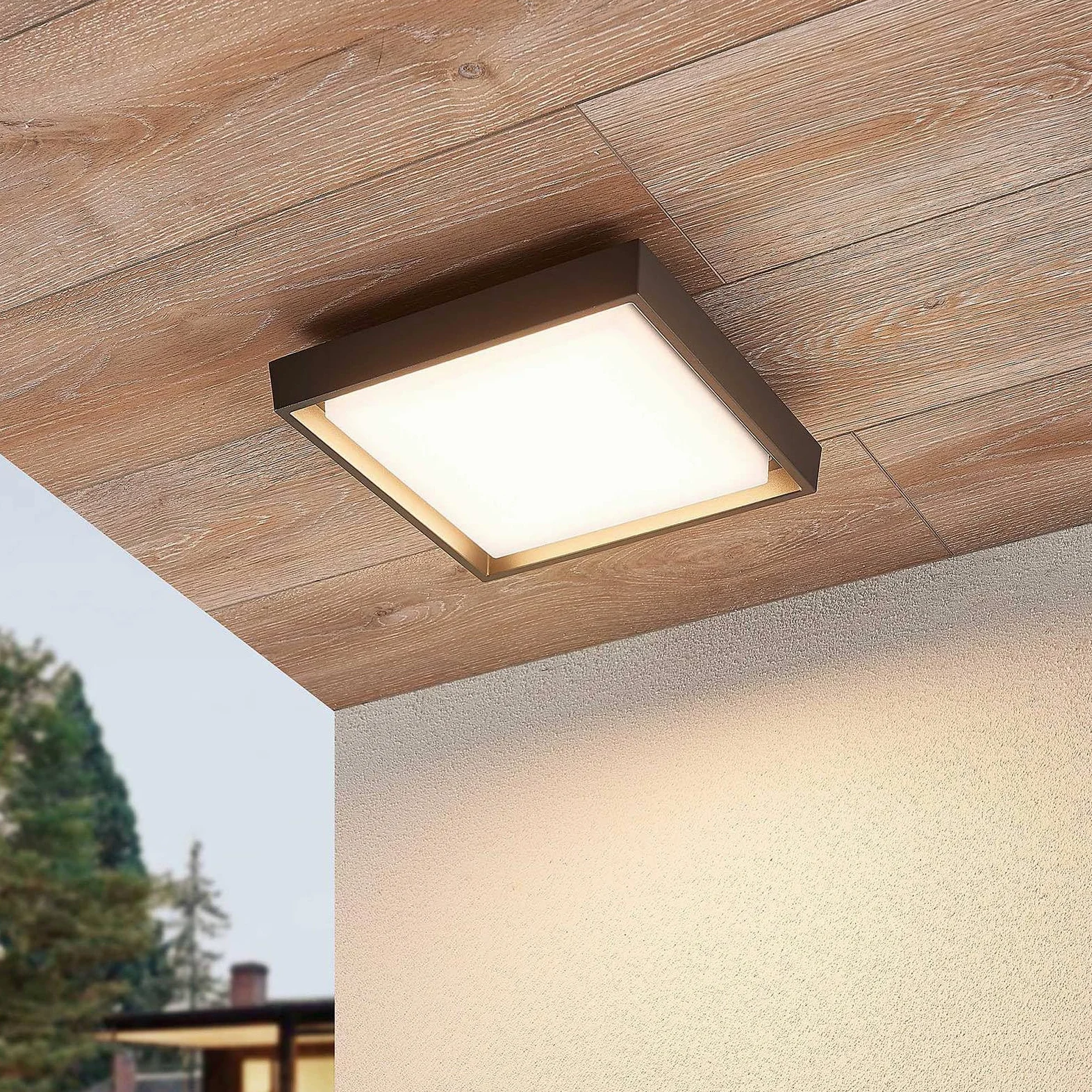 Lucande Plafoniere LED (Moderno) colore Grigio, in Alluminio lampadina inclusa lampada da esterni per giardino terrazzo balcone e casa plafoniera