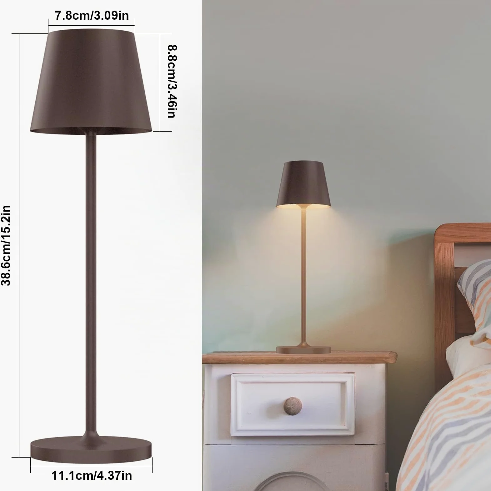 Klighten 2 Pezzi LED Lampada Dimmerabile da tavolo senza fil, Ricaricabile Lampada da Scrivania Interni/Esterni in Alluminio con Base di Ricarica Contatt, Colore Ruggine, Luce calda 3000K, IP54