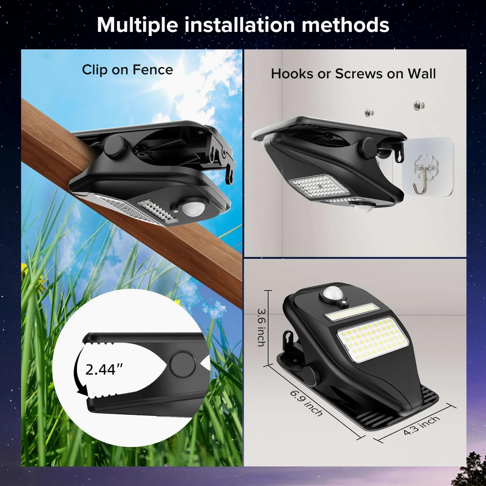 SANSI Luci solare per esterni, 500 lm, con sensore di movimento, 60 LED, 3 modalità, 2 modalità di montaggio, per recinzione, garage, campeggio, vialetto