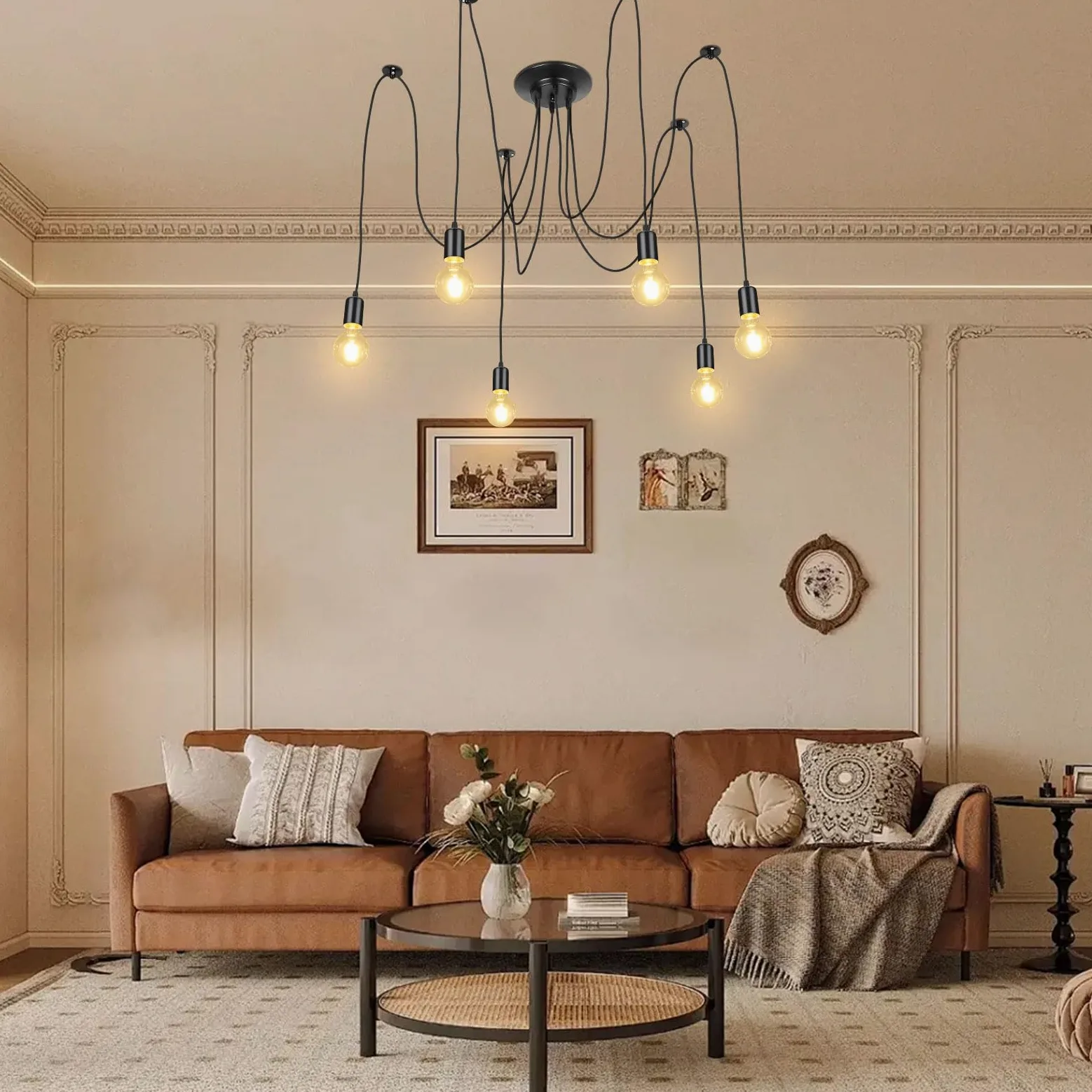 Lightess Lampadario a Ragno 6 Luci, Lampade a Sospensione Nero Industrial Lampadario Pendente Moderne Lampadari Soffitto Vintage per Camera da Letto Soggiorno