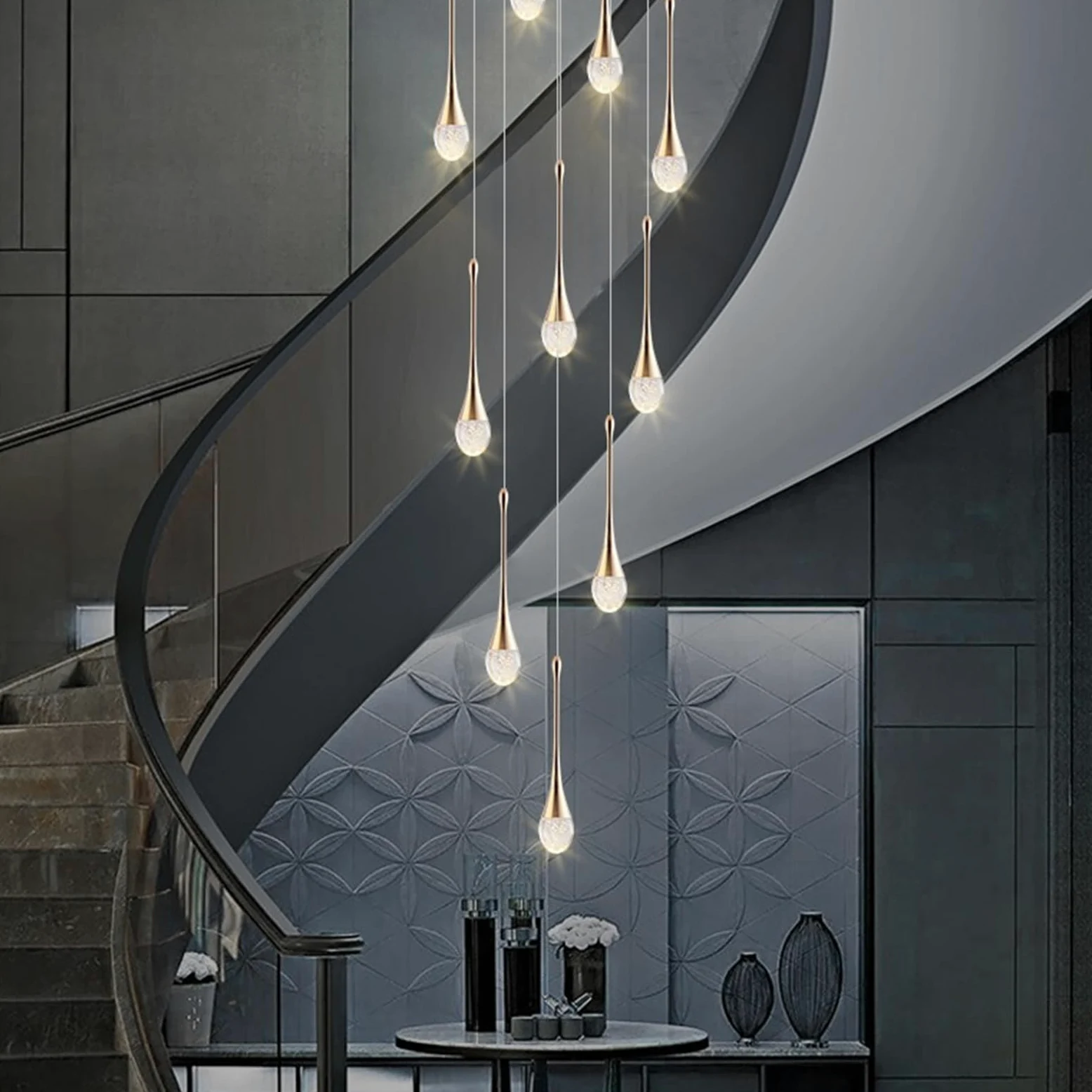 Lampadario a LED Moderno a Forma di Goccia d'Acqua per Villa, Lampada Lunga Duplex, 8 Teste