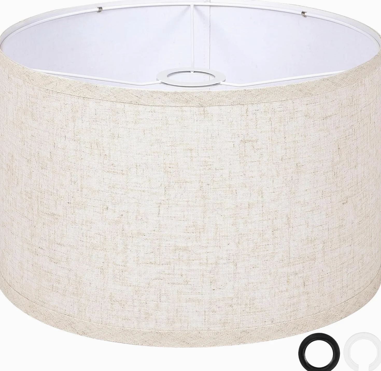 OUTON Beige Grande Paralume per Lampade da Terra, 40,6cm Alto x 40,6cm Basso x 22,9cm Altezza, Facile da Montare, Paralumi a Forma di Tamburo in Lino per Lampade da Tavolo