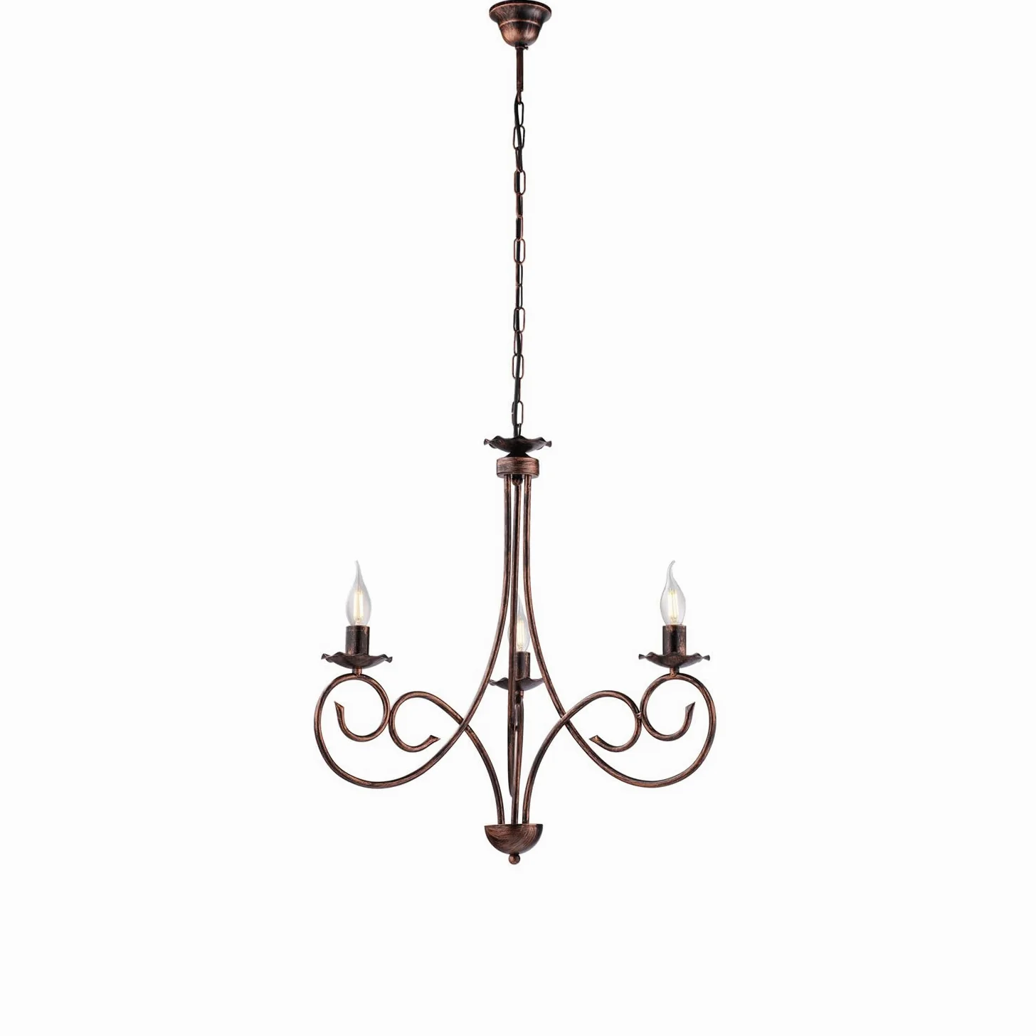 Be-Light Lampadario Provenzale Candelabro 3 Luci Ferro Battuto Nero E Rame