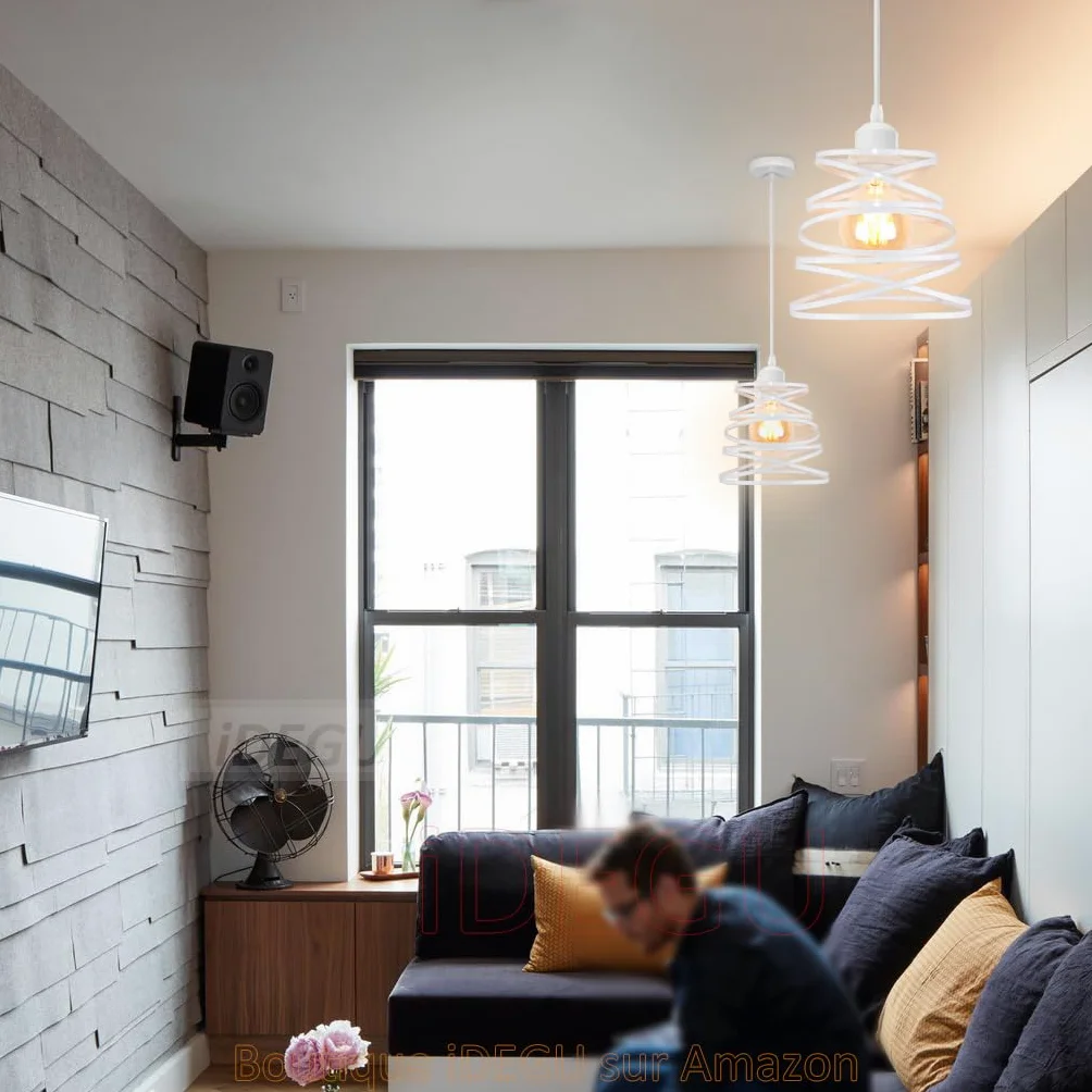 iDEGU 2 Pezzi Lampadari a Sospensione Moderni Lampada da Soffitto Creativo Design Spirale a Cascata E27 Lampada a Sospensione Vintage per Camera da Letto Soggiorno Cucina Sala da Pranzo (20cm, Bianco)