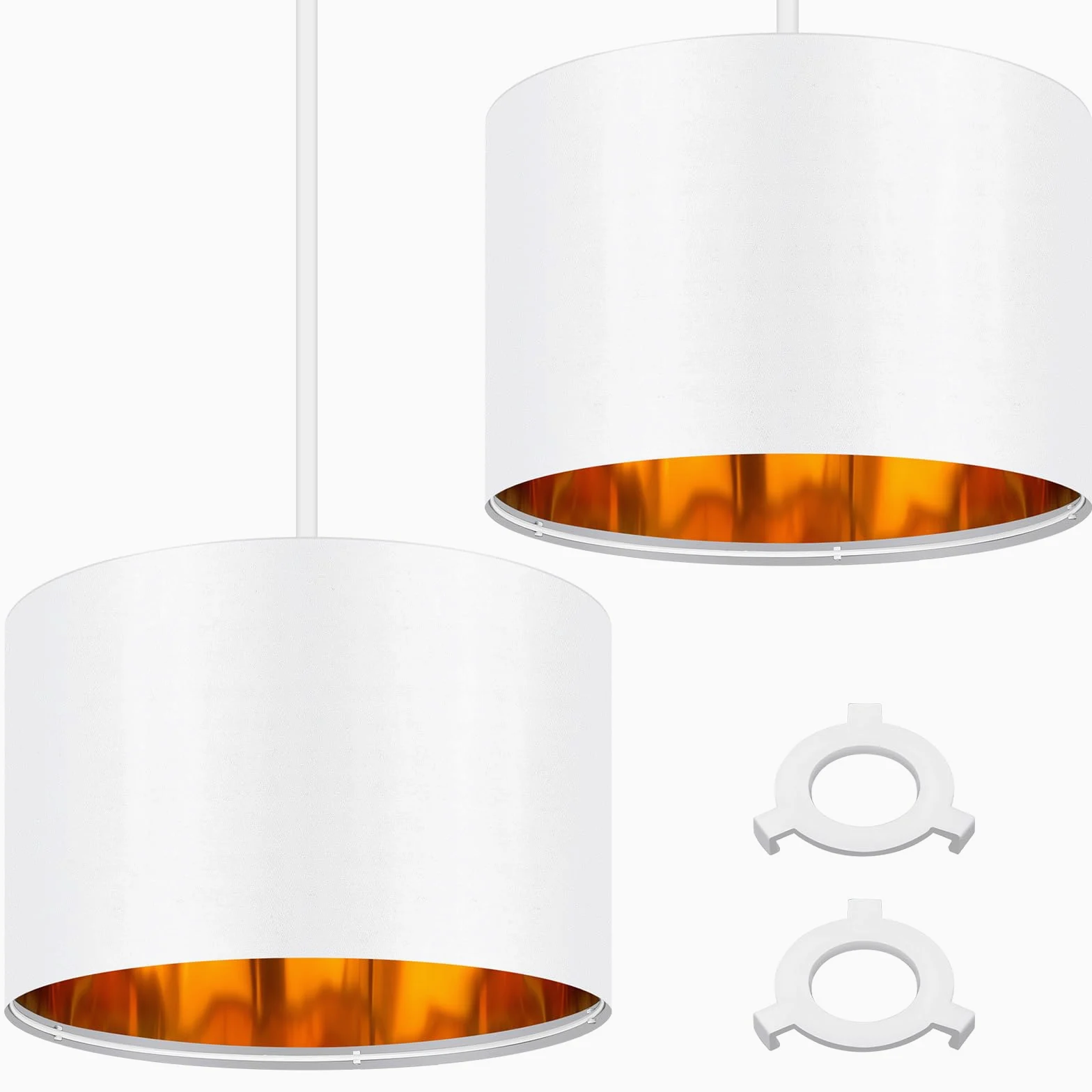 Weewooday Confezione da 2 paralumi bianchi per soffitto da 30,5 cm, stile moderno, dorato, con anello adattatore per paralume da E27 a E14, per lampade a sospensione, lampade da tavolo o da comodino
