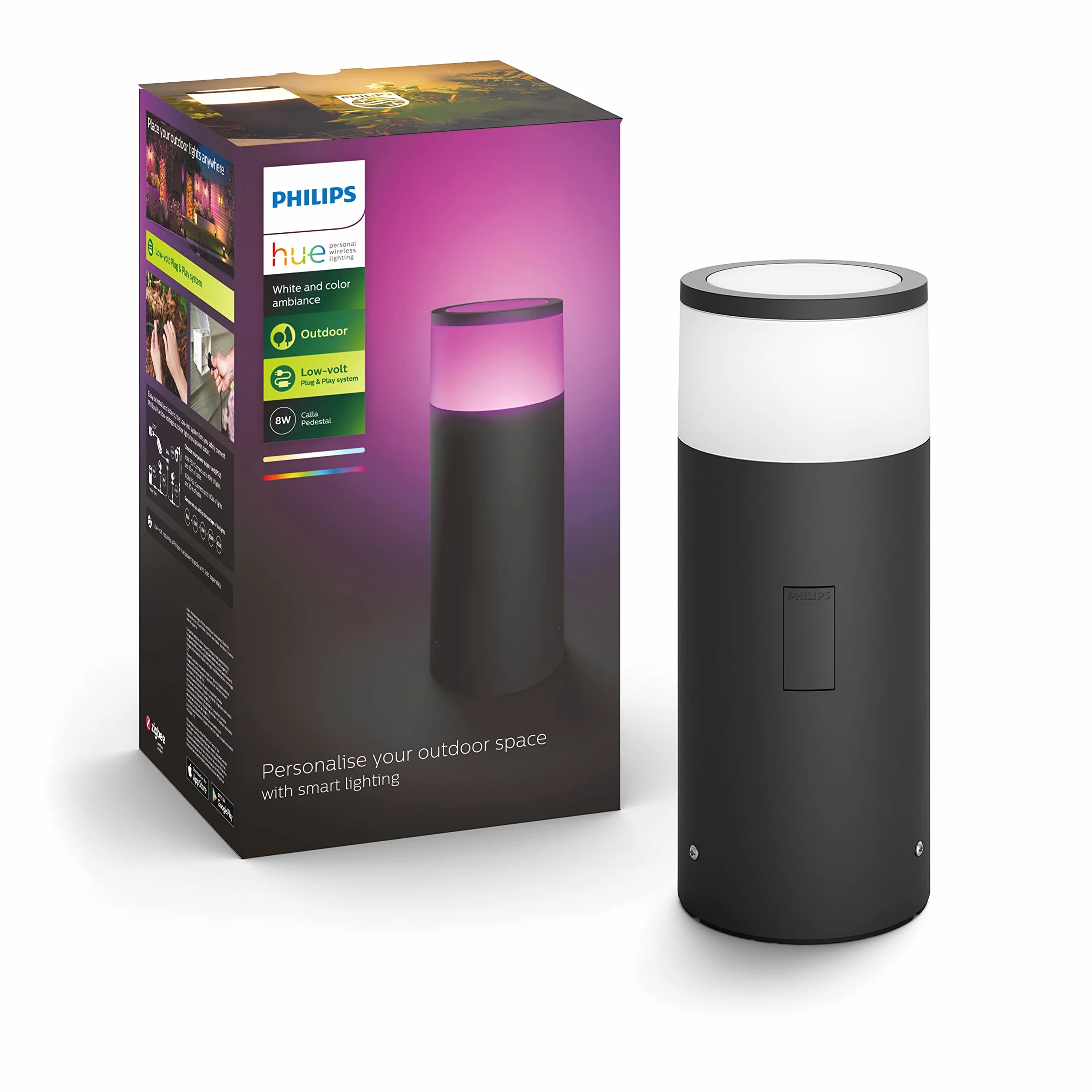 Philips Hue White And Color Ambiance Palo da Esterno LED Smart Calla, Estensione del Kit Base, LED Integrato, Luce Bianca o Colorata, 8 W, Nero, Piccolo