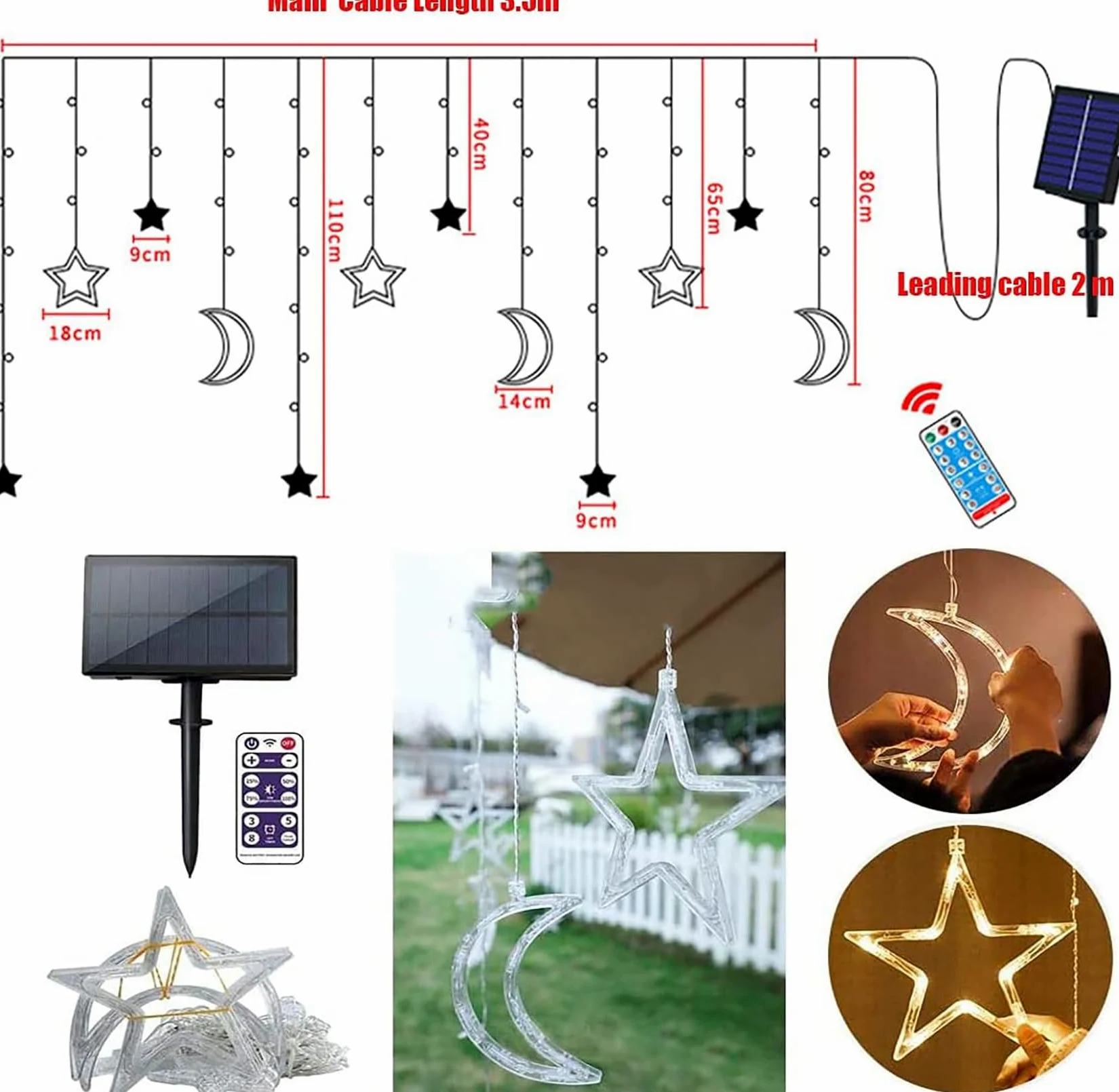 Tenda Luci LED Solare 138 LED Impermeabile Stella Luna Tenda Luminosa con Telecomando, 8 Modalità Illuminazione per Natale, Feste, Compleanno, Matrimoni, Finestra (Multicolore)