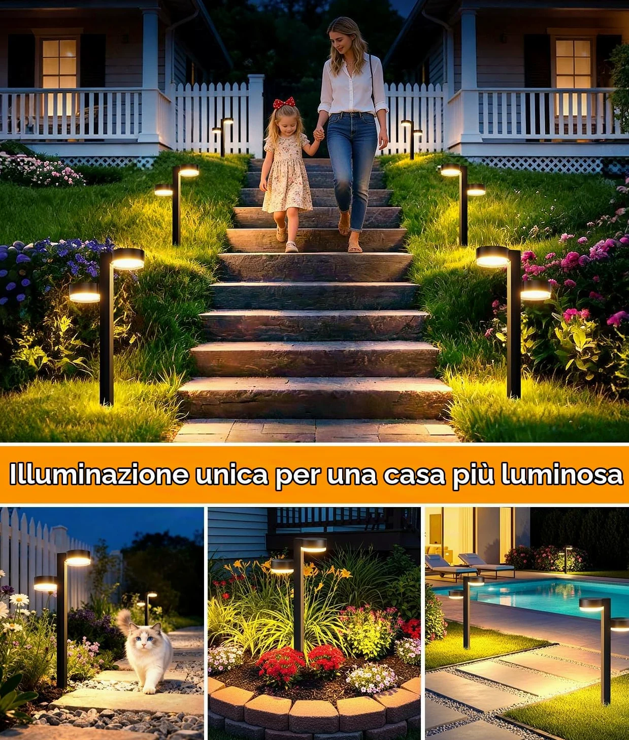 GEARLITE Outdoor Solar Lights 4 Pack, 2 in 1 Super Bright Outdoor Garden Solar Lights con 24 LED 1200mAh impermeabile luci solari da giardino, Auto On/Off Decorazione giardino per sentiero balcone