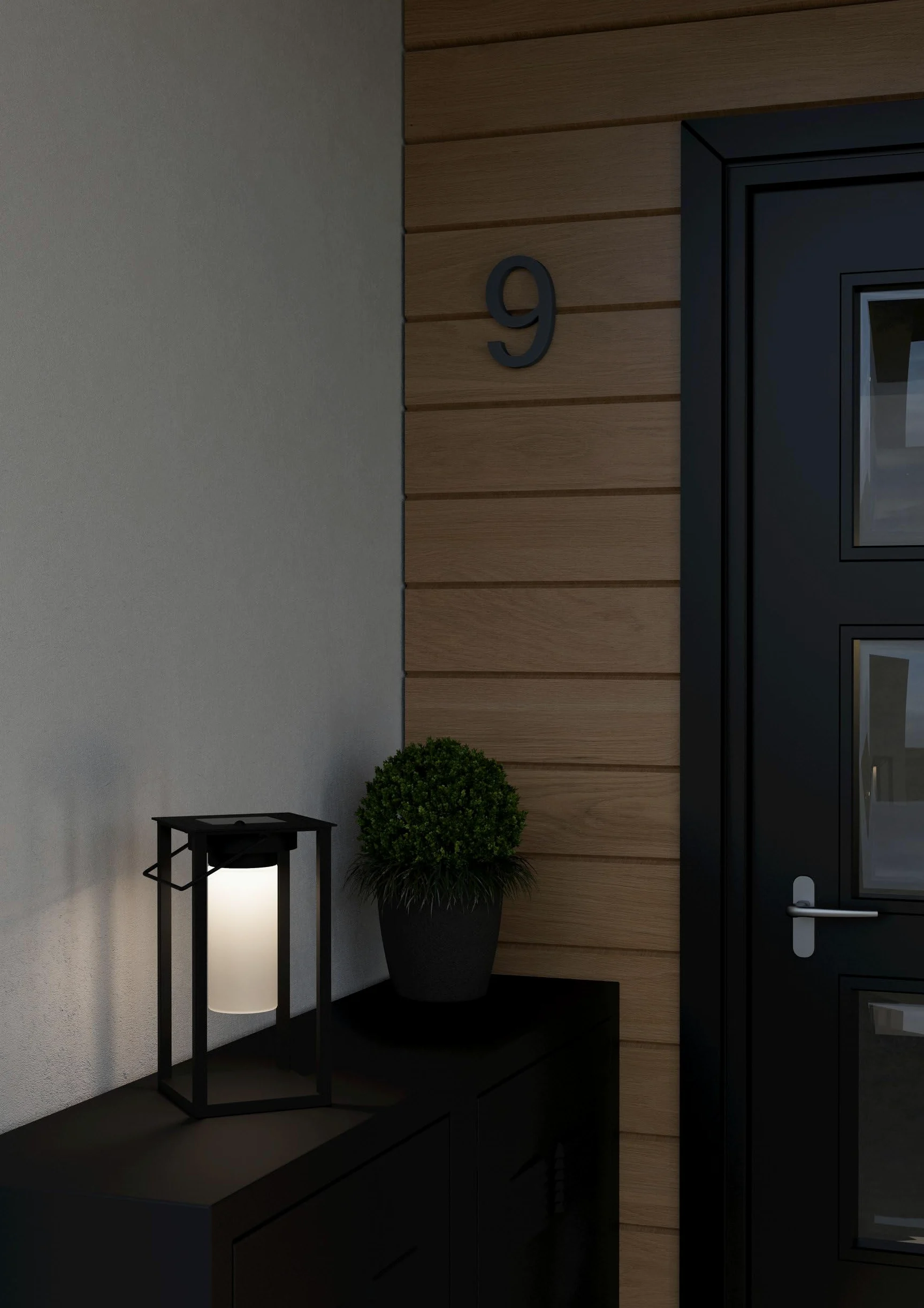Eglo Lampada a LED da tavolo Usigni, lampada a energia solare per esterni, decorazione per balcone e patio, luce per giardino, lanterna a energia solare in plastica nera, IP44