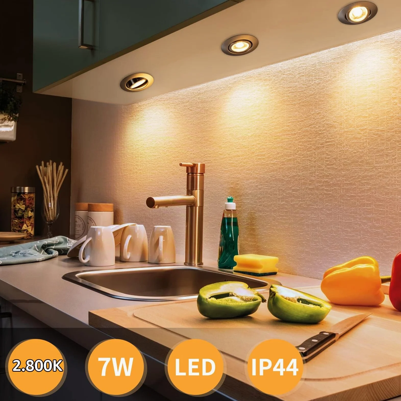 wowatt 7W Faretti LED da Incasso per Cartongesso Luce Caldo 2800K Set di 10 | Dimmerabili 3 Intensità 700LM Faretti da Incasso Orientabili, IP44 Impermeabile per Bagno Cucina, Diametro Foro 68mm - 75mm