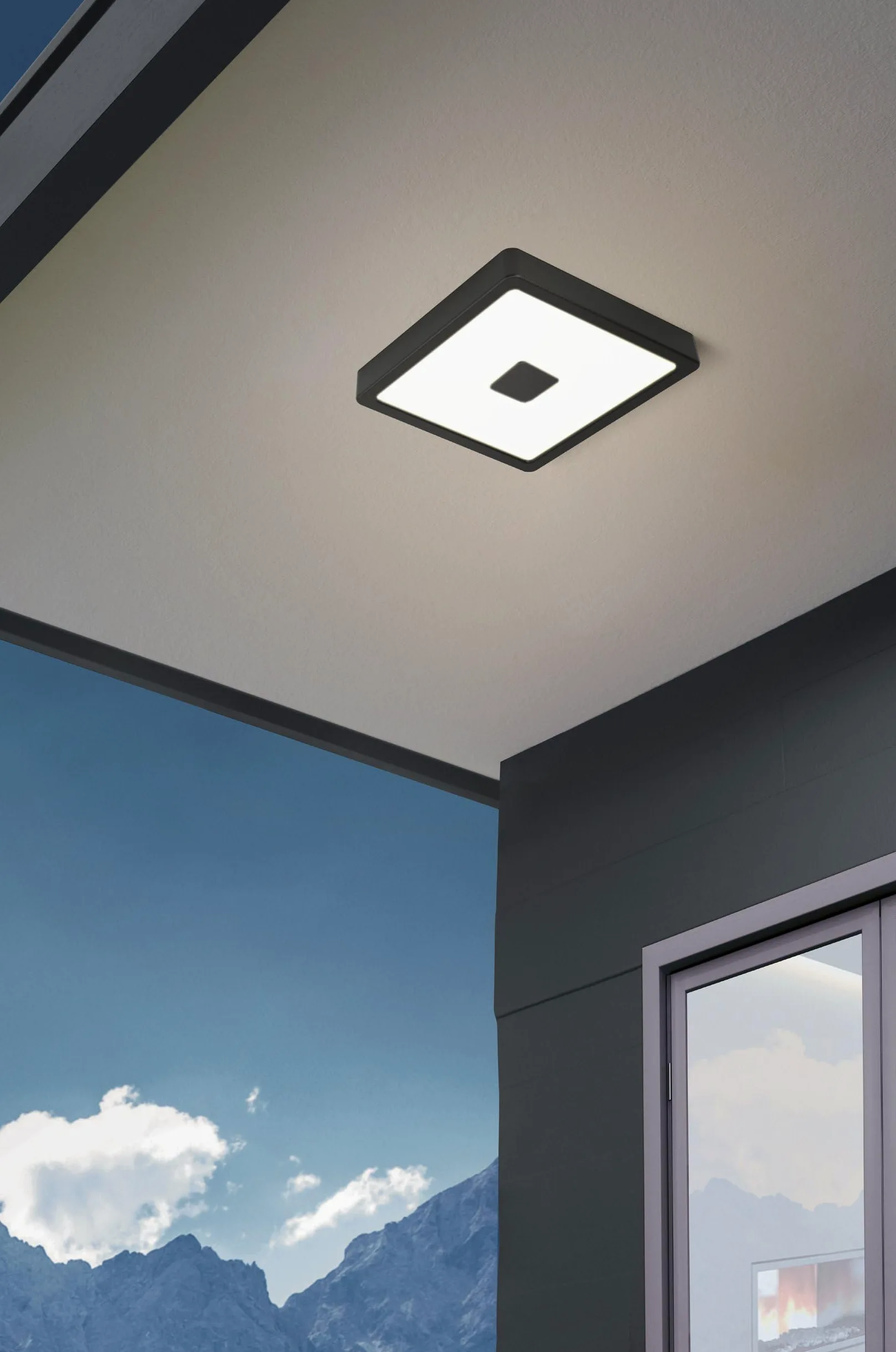Eglo Plafoniera Iphias 2, luce a LED per esterni da muro o soffitto, metallo nero e plastica bianca, luce bianca calda, IP44, 21 cm