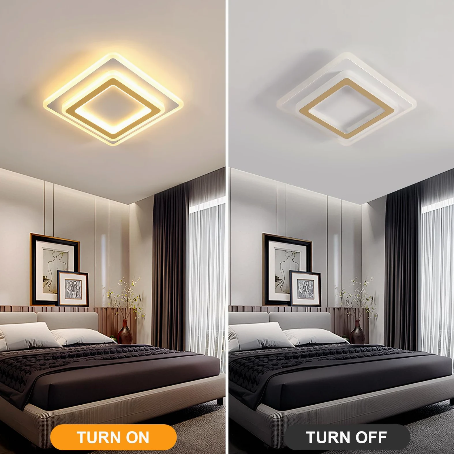 Goeco Plafoniera LED Soffitto Moderna Oro, 44W Lampada da soffitto Quadrata, 3000K Bianca Caldo Plafoniera in Acrilico per Soggiorno, Camera da Letto, Cucina, Corridoio, 29CM