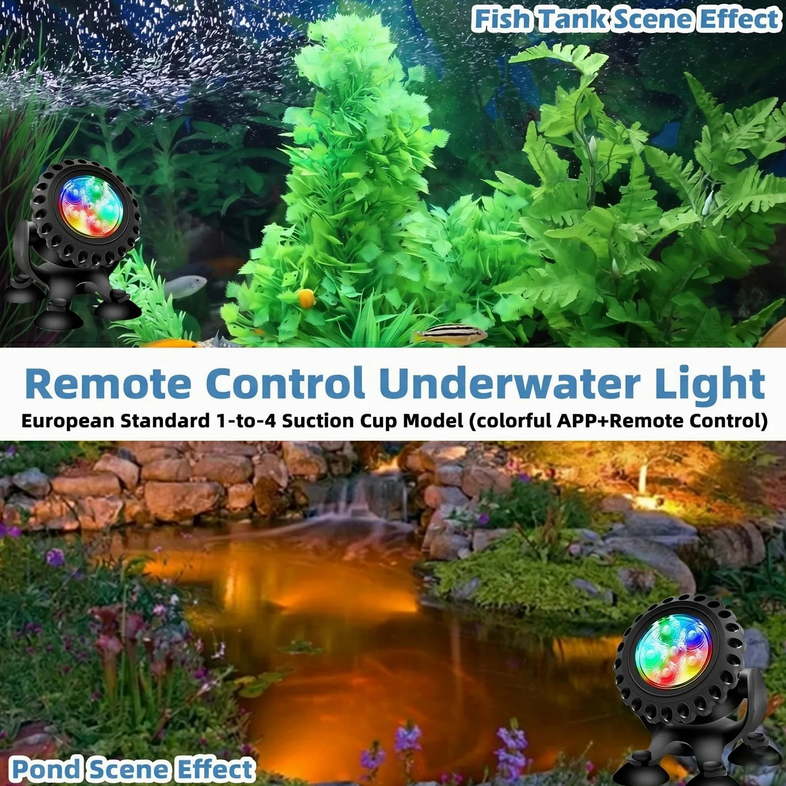Illuminazione a LED subacquea RGB, luce subacquea, per stagno, illuminazione subacquea, con telecomando e app Bluetooth, IP68, luce subacquea per giardino, patio, albero (4 in 1)