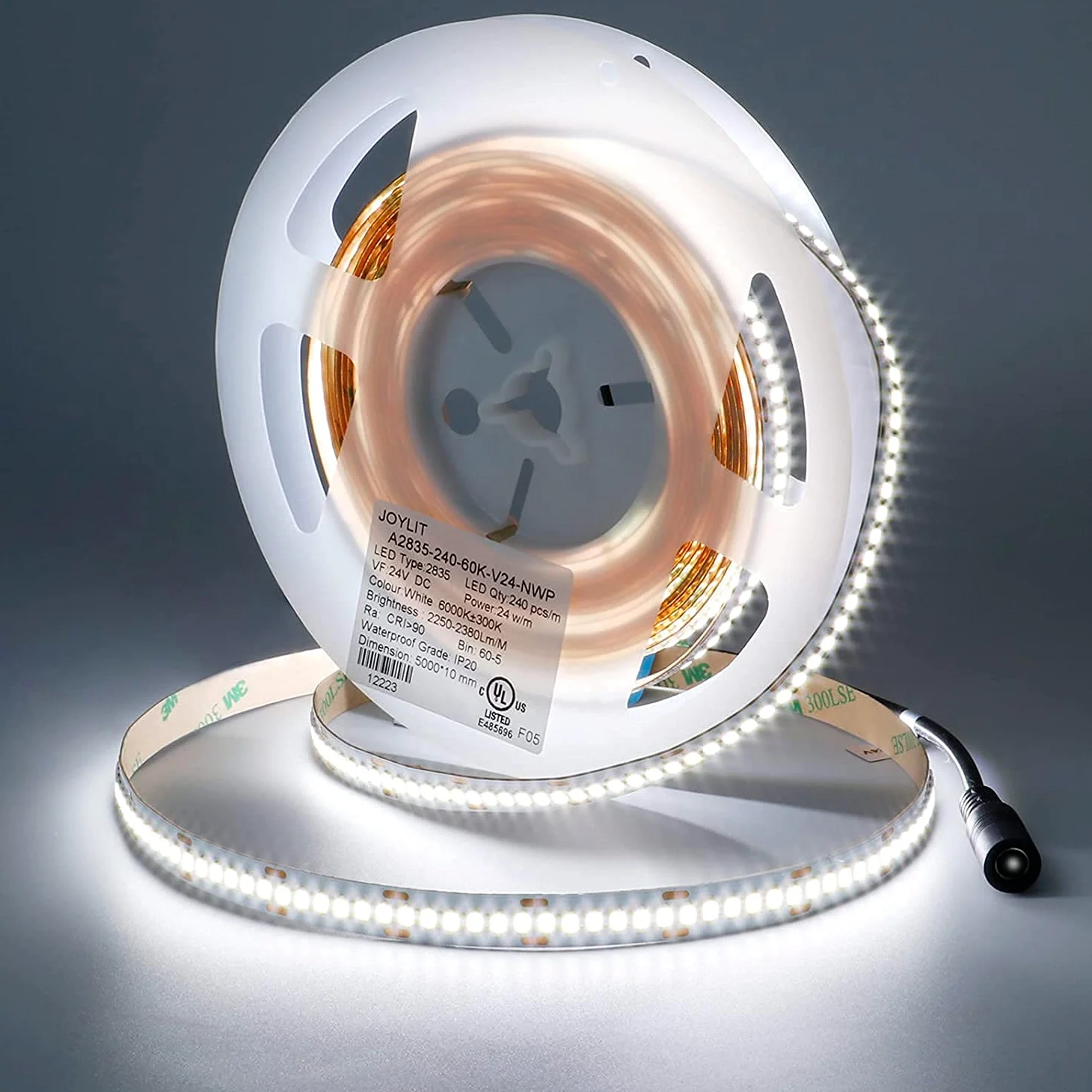 JOYLIT Pro Striscia LED 24V 5M Bianco Freddo 6000K 24W/M da Interno, CE UL 2835 SMD 238LEDs/M 2600LM/M Alta Luminosità CRI 92 Nastro LED, Tagliabile Adesivo Illuminazione Strip (Non Alimentazione)