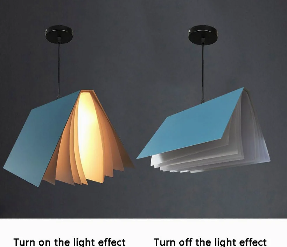 Lampadario moderno nordico a 1 luce Lampadario a sospensione medievale Lampadario a forma di libro creativo Lampadario con paralume bianco Decorazione domestica per sala da pranzo Soggiorno Ca