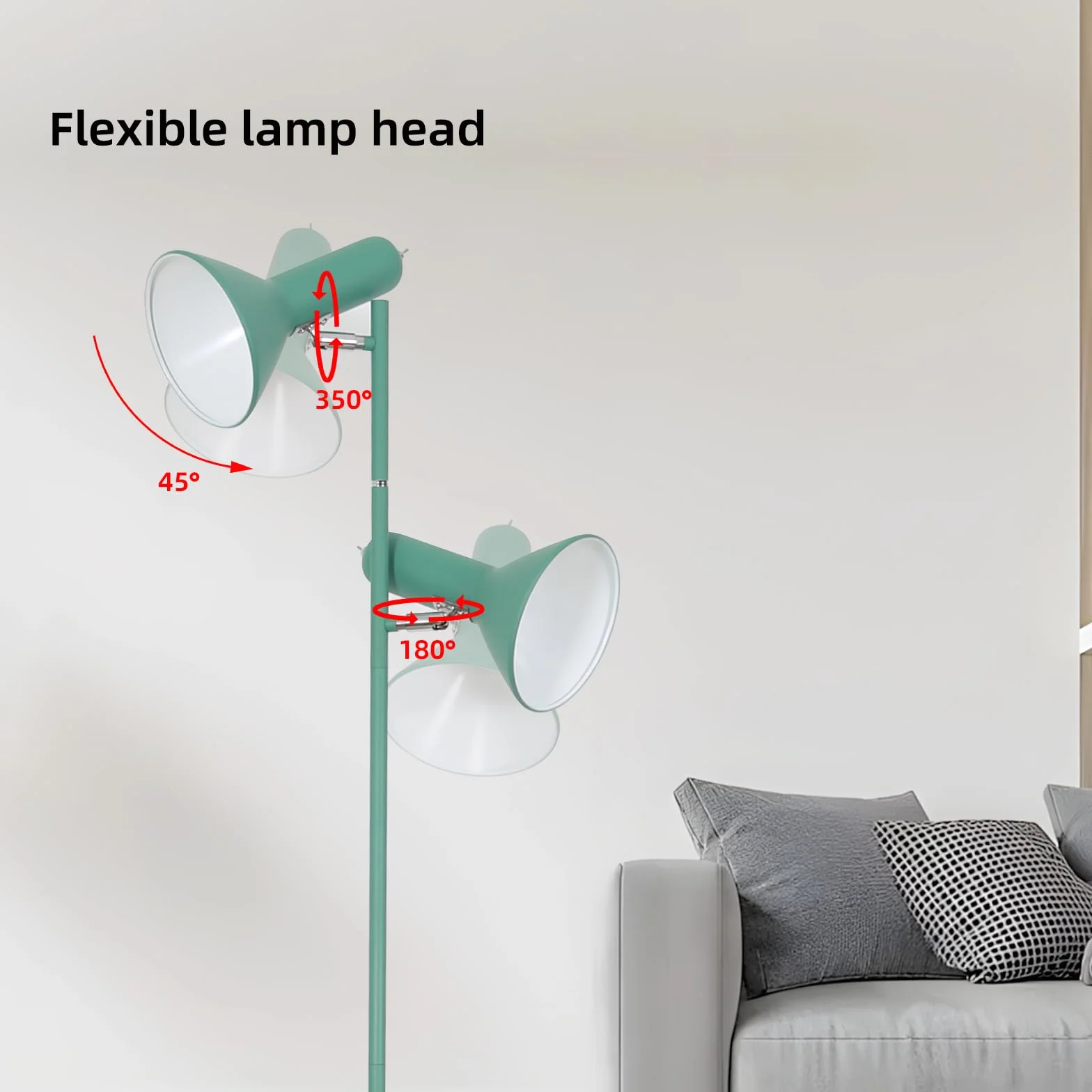 Lampa de Pie de Salotto DIYA-Verde, 2x E27 MAX. 60W Floor lamp, Lampada da Terra Vintage altezza 171CM, Lampada da Terra Retrò in Metallo per Camera da Letto, Studio, Ufficio, Pianta