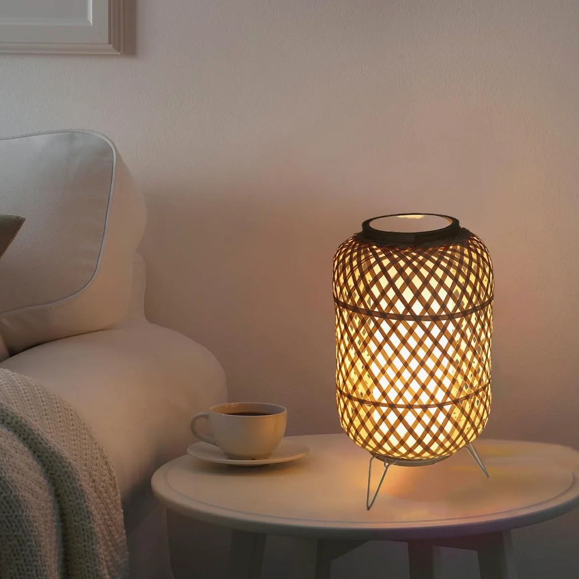 Alpinaluz Lampada da tavolo in vimini E27 - stile vintage nordico con paralume e diffusore interno in policarbonato trasparente