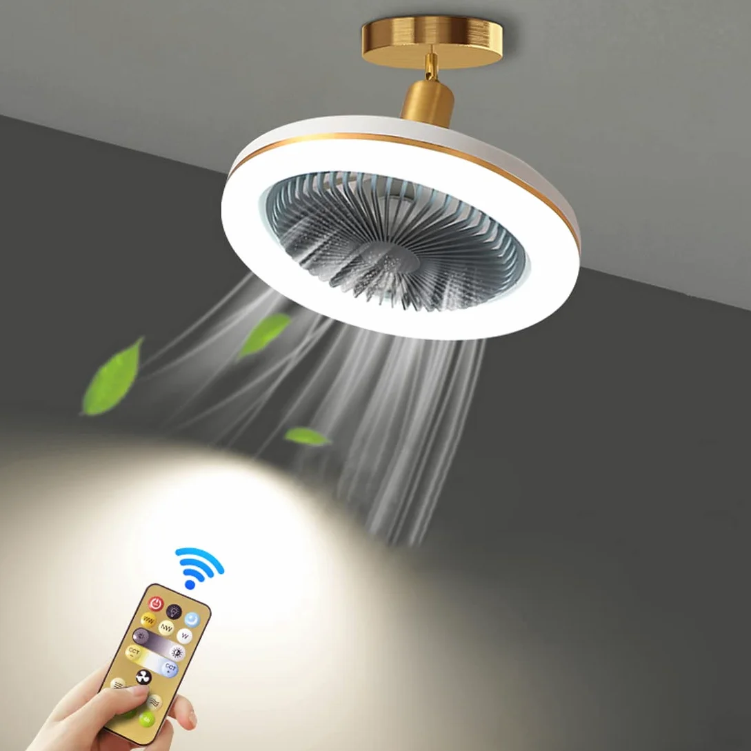 Ventilatore da Soffitto con Luce e Telecomando, E27 Plafoniera LED con Ventilatore da Soffitto Silenzioso,30W Dimmerabile 3000K/4000K/6000K, per Cucina Camera da Letto Bagno, Tempismo