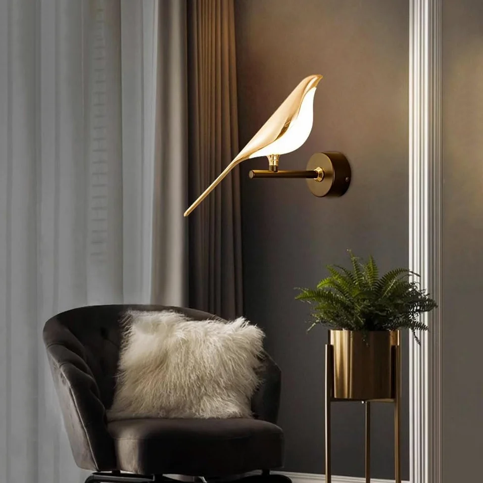 Lampada da parete a LED da 10W Animali Uccelli Applique da Design Moderno 3000K bianco caldo Metallo e Acrilico Nordic Bird