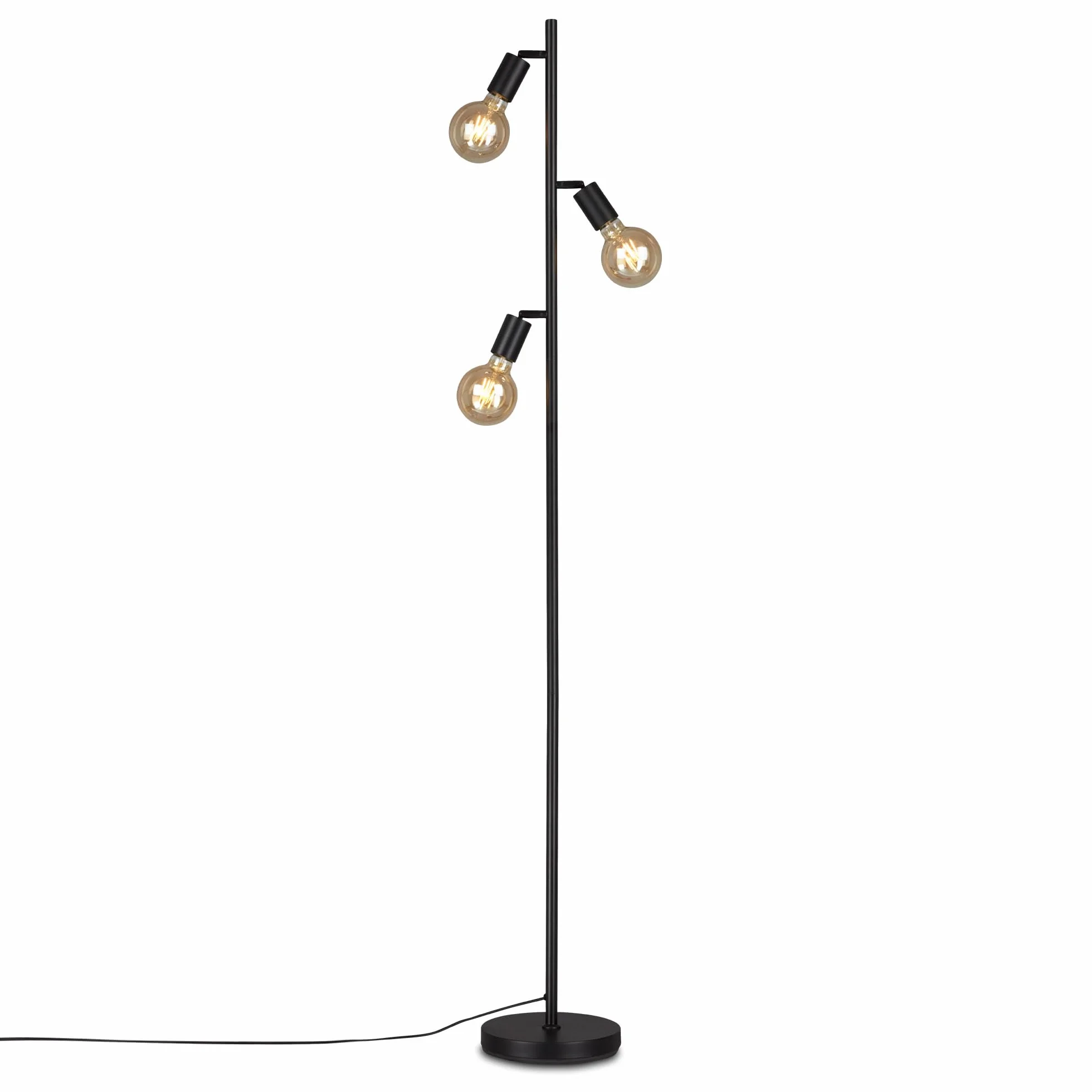 BRILONER - Lampada a stelo orientabile, piantana, lampada da terra, 3 x E27, con interruttore sul cavo, stile retrò, vintage, nero, 10W, 220 x 1600 mm (DxA)