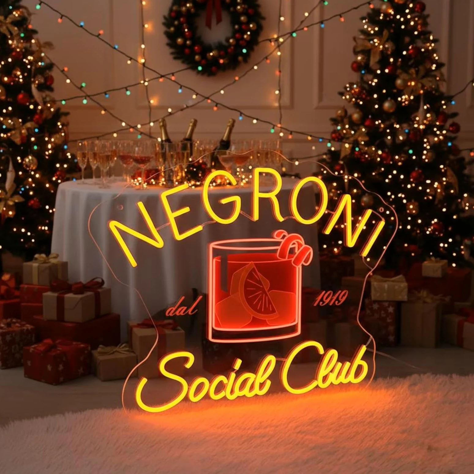 Negroni Social Club Targa LED Neon – Decorazione da parete retrò per cocktail per bar e home bar, regalo per gli amanti del Negroni e barkeeper