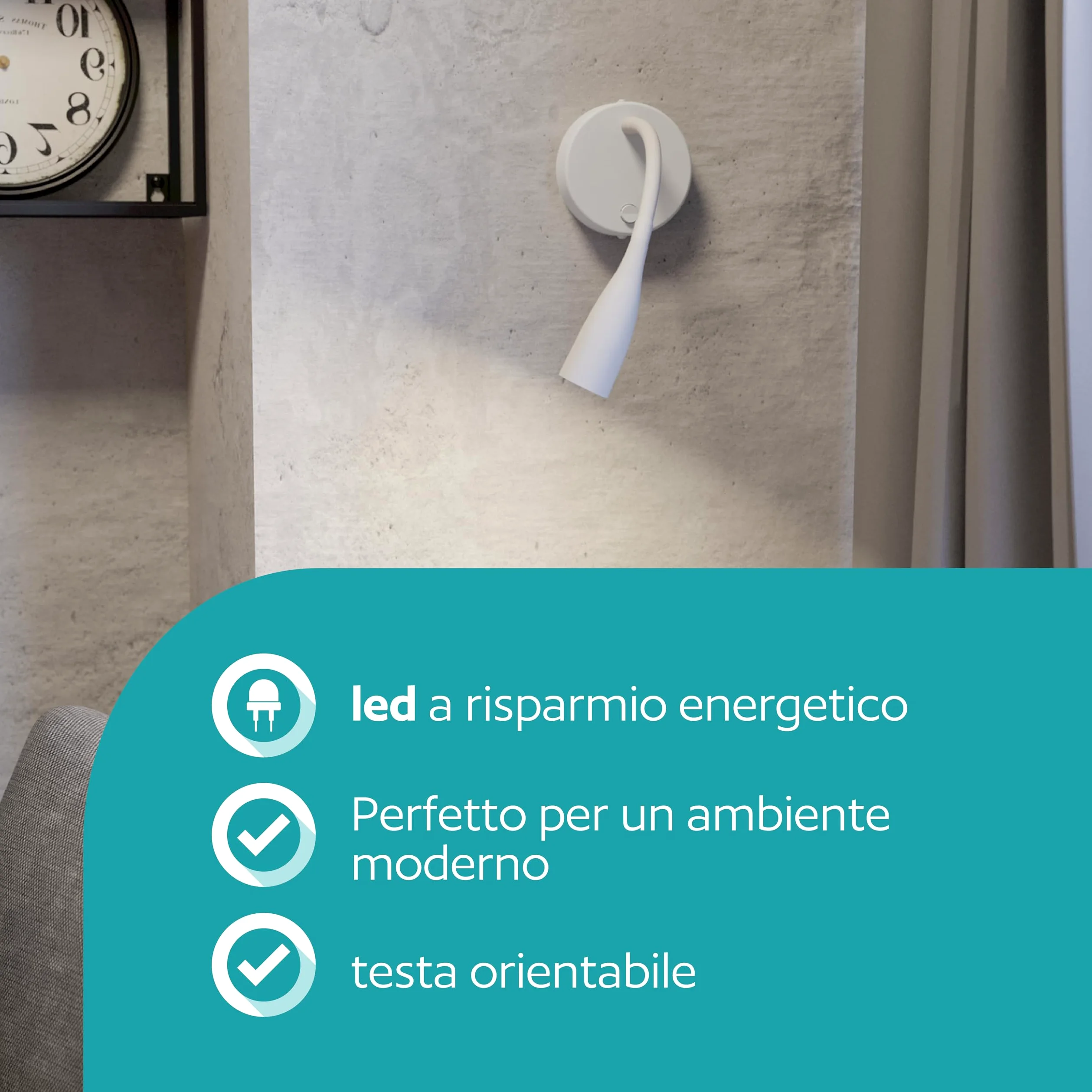 Eglo Lampada da parete a LED Olivandino, a collo di cigno, luce da lettura a muro, per camera da letto, con interruttore, in metallo e plastica bianca, colore luce: bianco caldo