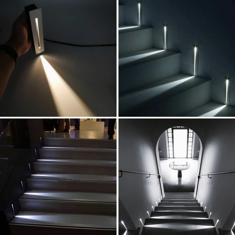 2pz Faretto LED da Incasso per Scale 3W, IP65 Impermeabile Faro per Esterno Gradini, Alluminio Pressofuso Lampada Angolo Parete, Illuminazione Decorativa Interna Corridoi Scale