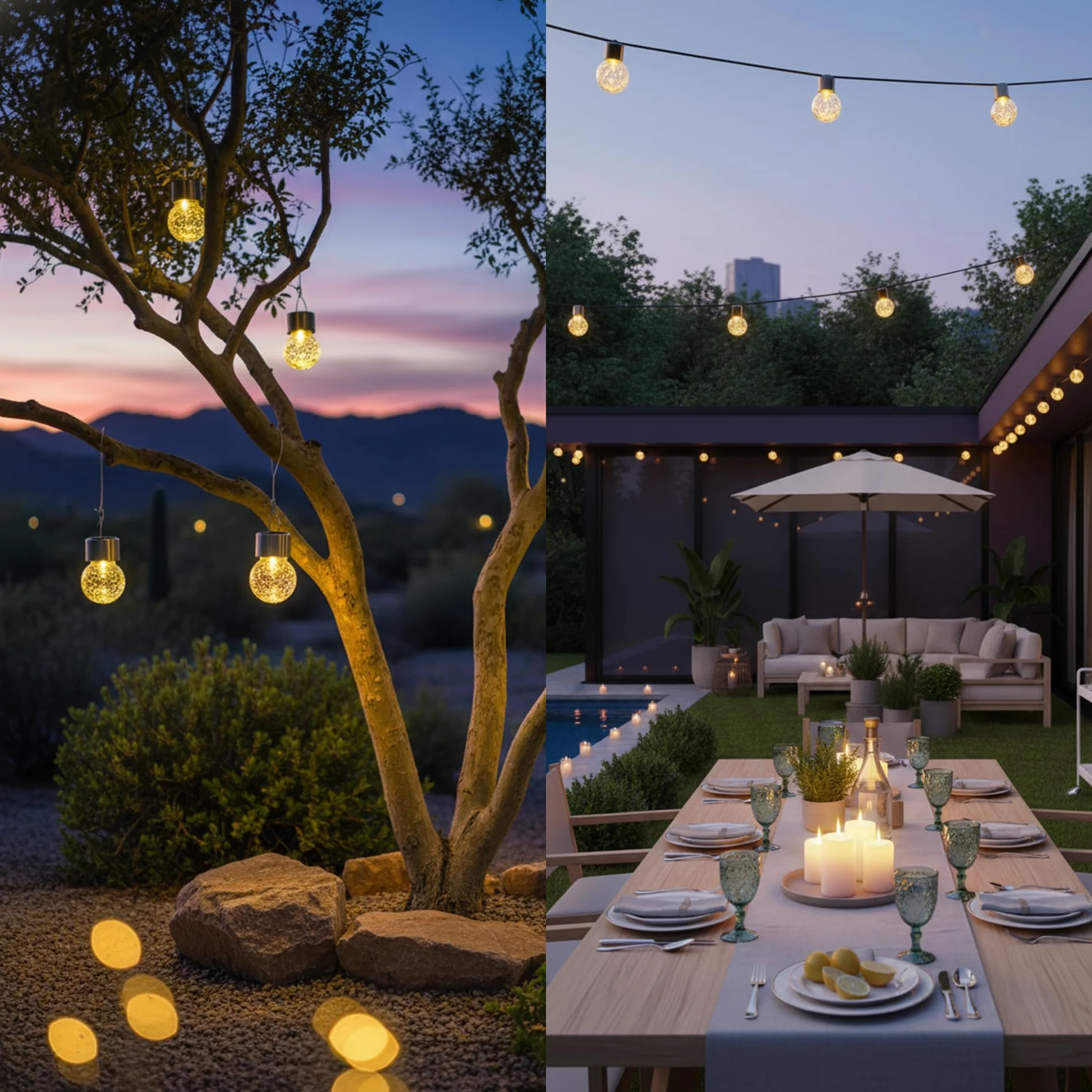 Lanterne solari per esterni, luci a sfera a energia solare, impermeabili, decorative, in vetro incrinato, ornamenti per pastore, gancio, albero, ombrello, recinzione, giardino, cortile, decorazione