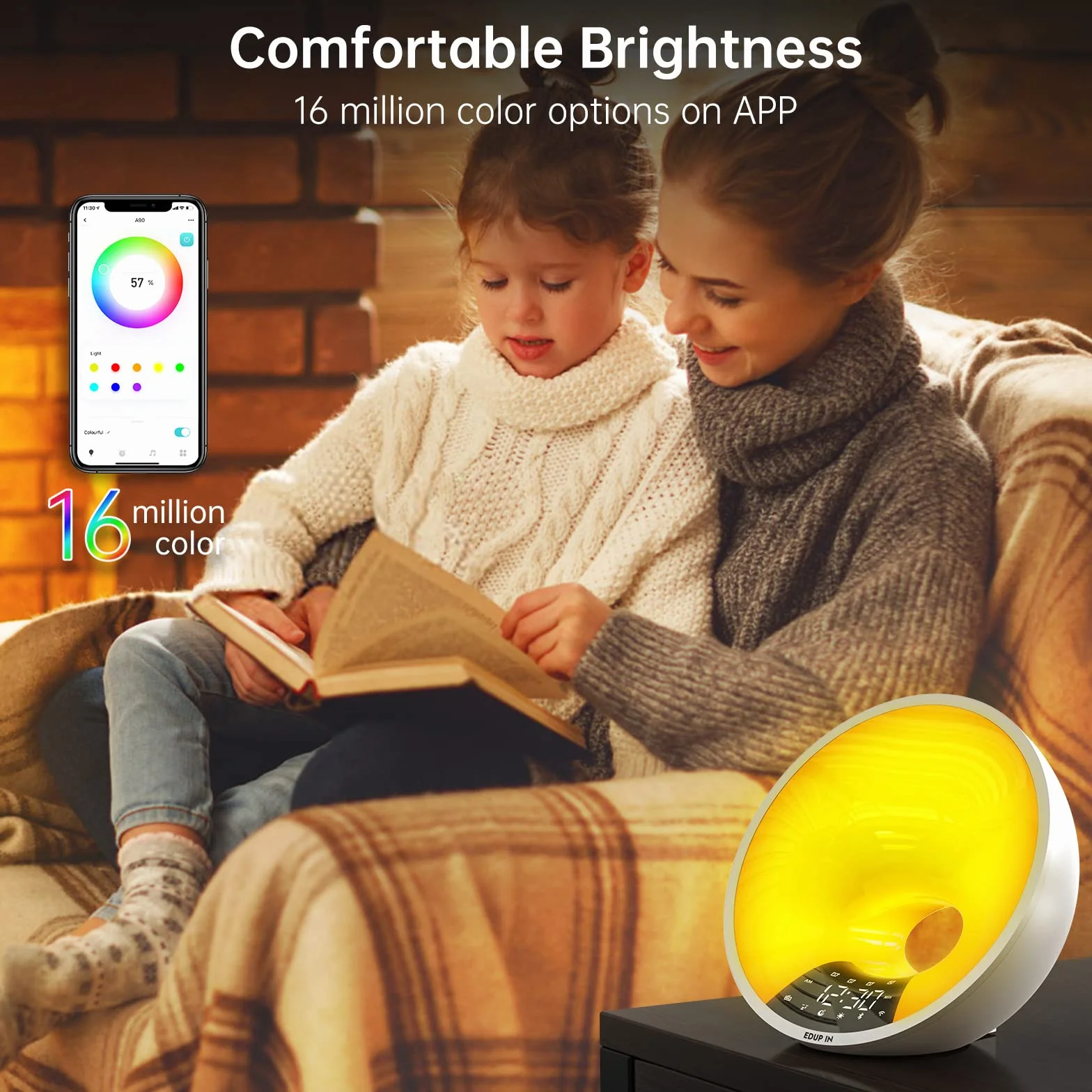 EDUP IN Luce Sveglia Luce Alba Simulazione Aiuti al Sonno Adattatore Di Controllo APP doppia Sveglia Snooze 16 Milioni Di Colori Luce Notturna 7 Suoni Dimmerabili Connessione USB Radio Bluetooth