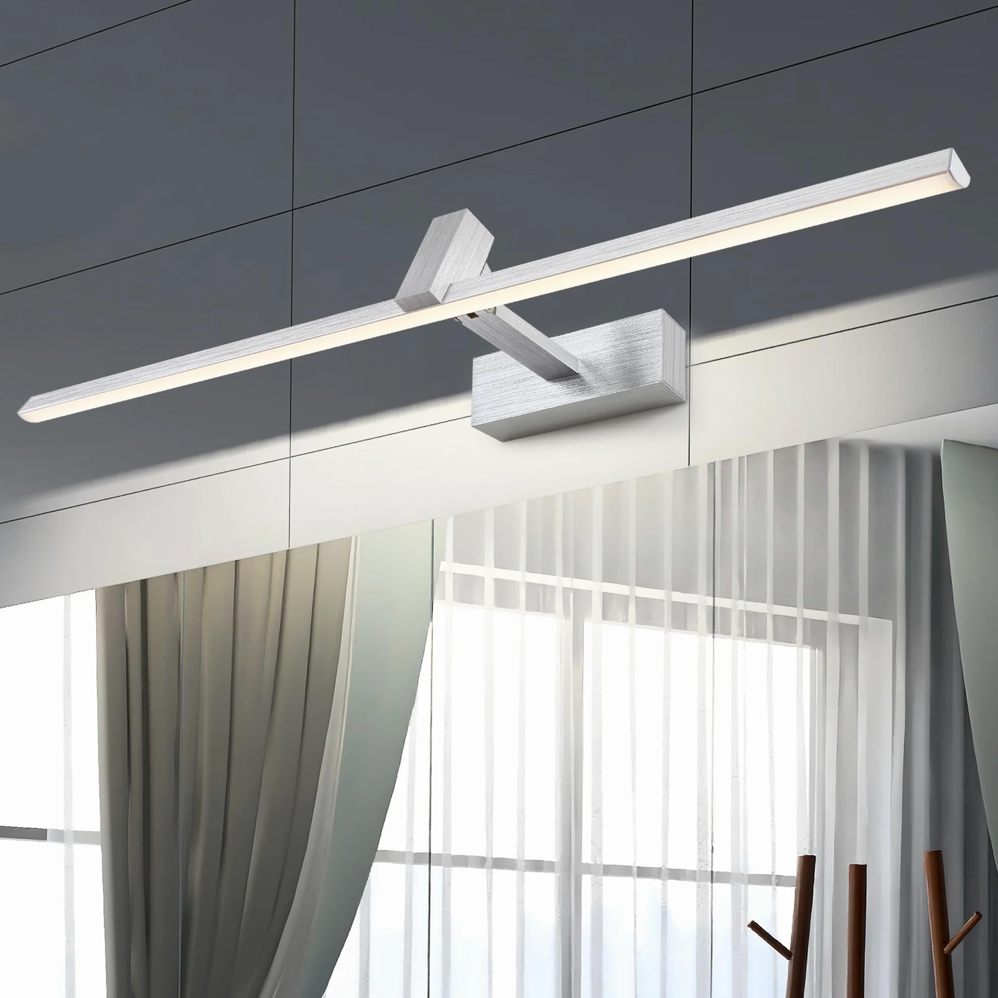 MantoLite LED Lampade da Parete,60cm 12W Applique Illuminazione per Interni 4000K Bagno Luci Pareti da Specchio Argento Spazzolato con Testa Della Lampada Girevole Luci Lettura Faretti da Muro