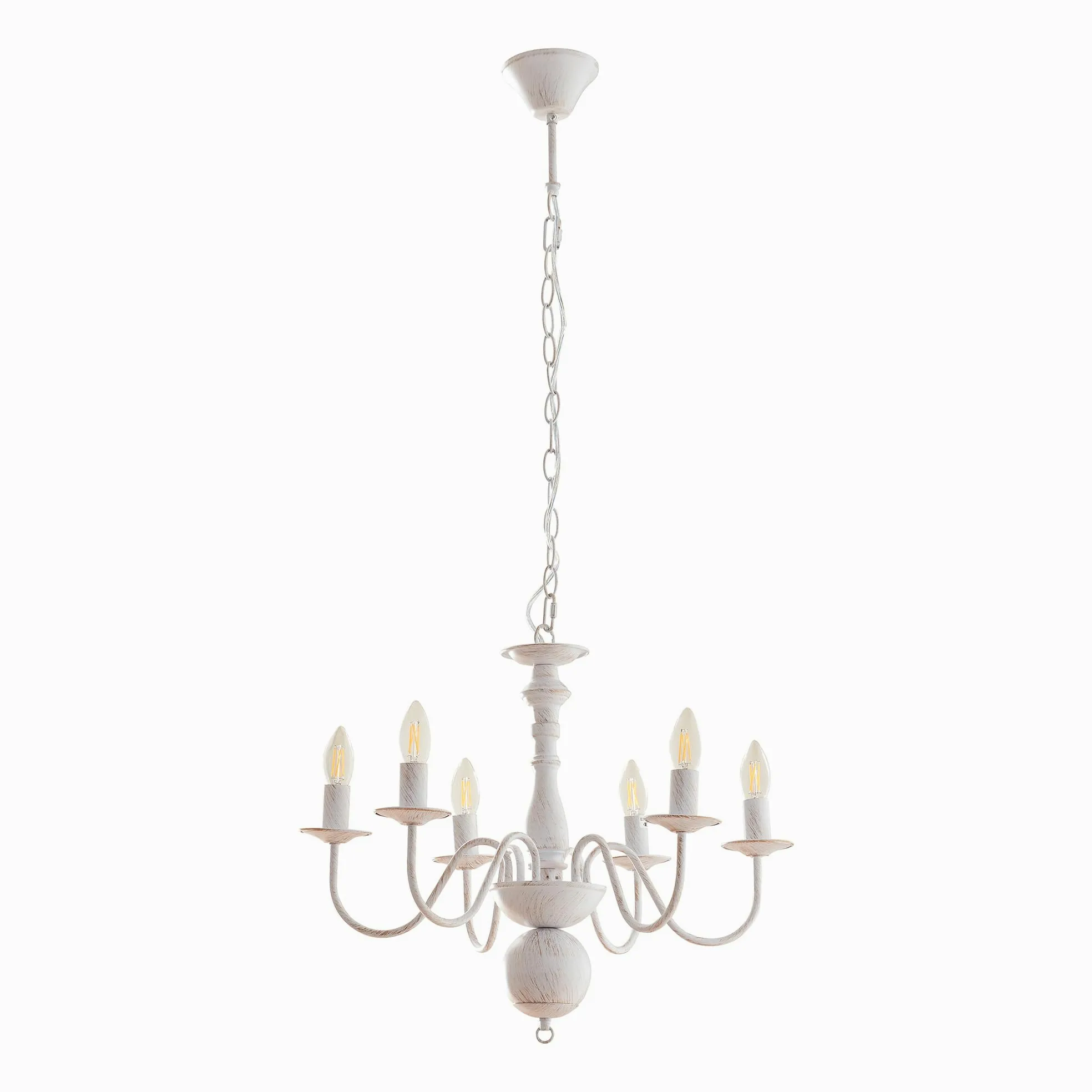 lux.pro Lampadario a Sospensione Vintage Bianco in Metallo Lampada da Soffitto con 6 Bracci Curvi per Lampadine E14 Stile Shabby Chic Rustico Elegante