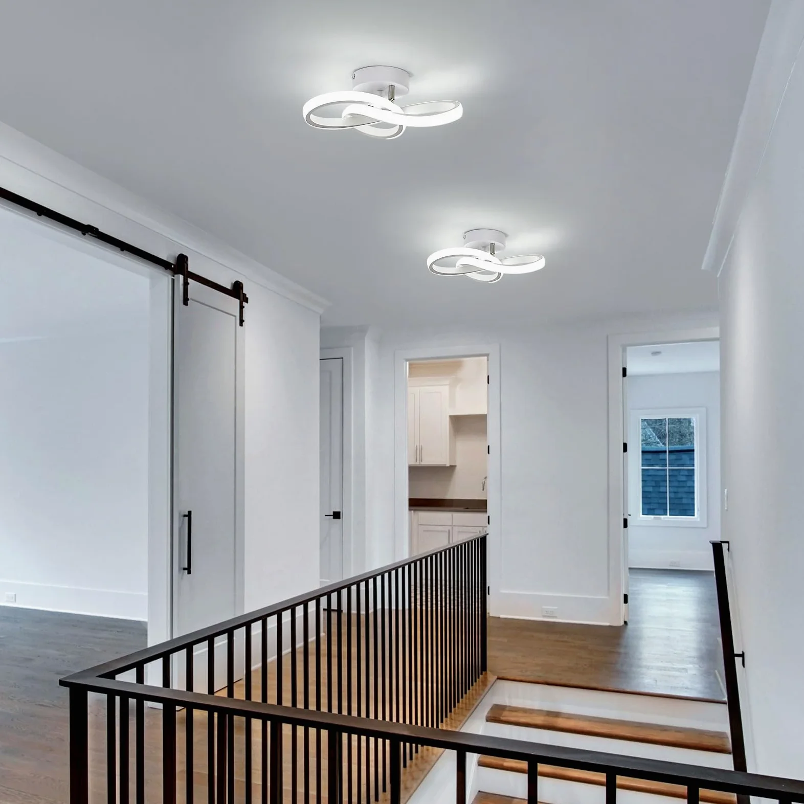 Osairous 2 Pezzi Plafoniera LED Soffitto Moderno, 22W 2475LM Lampadario LED Camera da Letto, Lampada da Soffitto Soggiorno Bianco Design Fiore per Cucina Corridoio, Bianco Freddo 6500K, 25CM