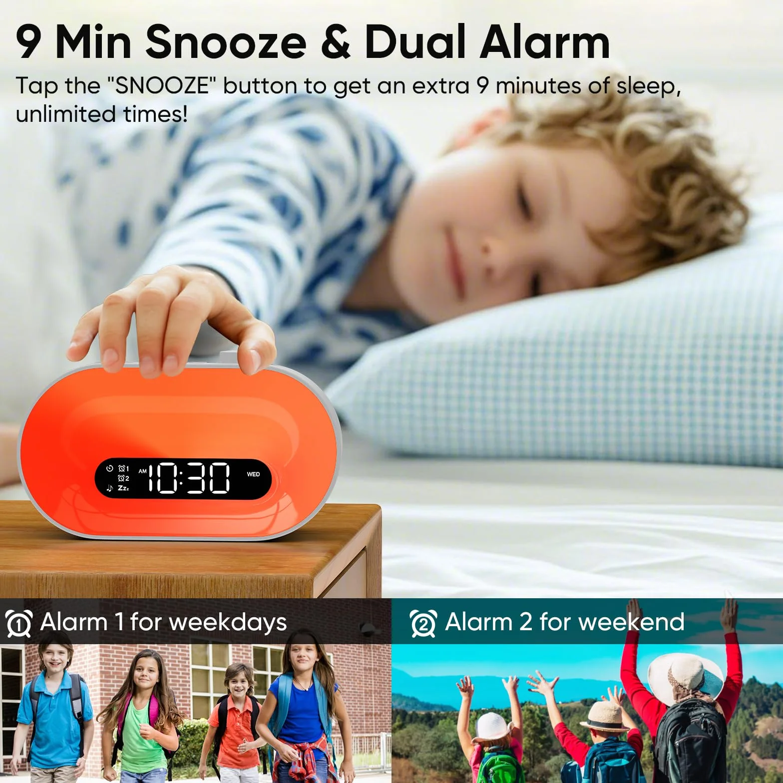 Macchina sonora bianca con 30 suoni del sonno, 14 luci notturne, dimmer 0-100%, doppio allarme, timer, lampada da comodino dimmerabile sveglia per bambini, adulti dormienti pesanti, camere da letto