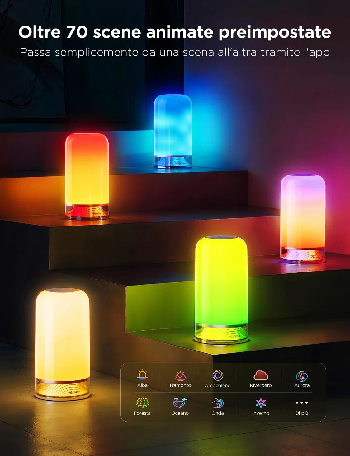 Govee Lampada da Comodino LED RGBICWW, Lampada Touch da Tavolo con 70 Modalità Scena e 8 Modalità Musica, Funziona con Matter, Compatibile Alexa, 500 Lumen, 2700-6500k, per Soggiorno e Camera da Letto