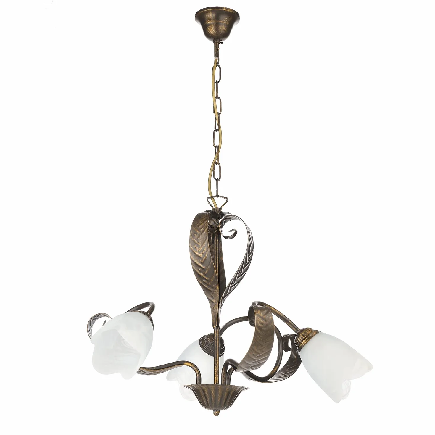 ONLI Forgiata - Lampadario 3 Luci, Vetro opaco color Bianco, Metallo Marrone spennelato Oro, Stile Rustico