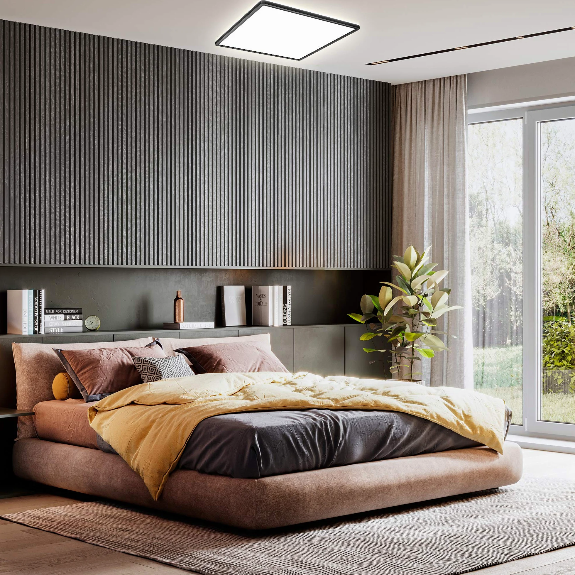 B.K.Licht - Pannello a luce indiretta, piatto, luce bianca neutra, pannello LED soffitto, pannelli led, pannelli led soffitto, 42x42x2,9 cm, nero