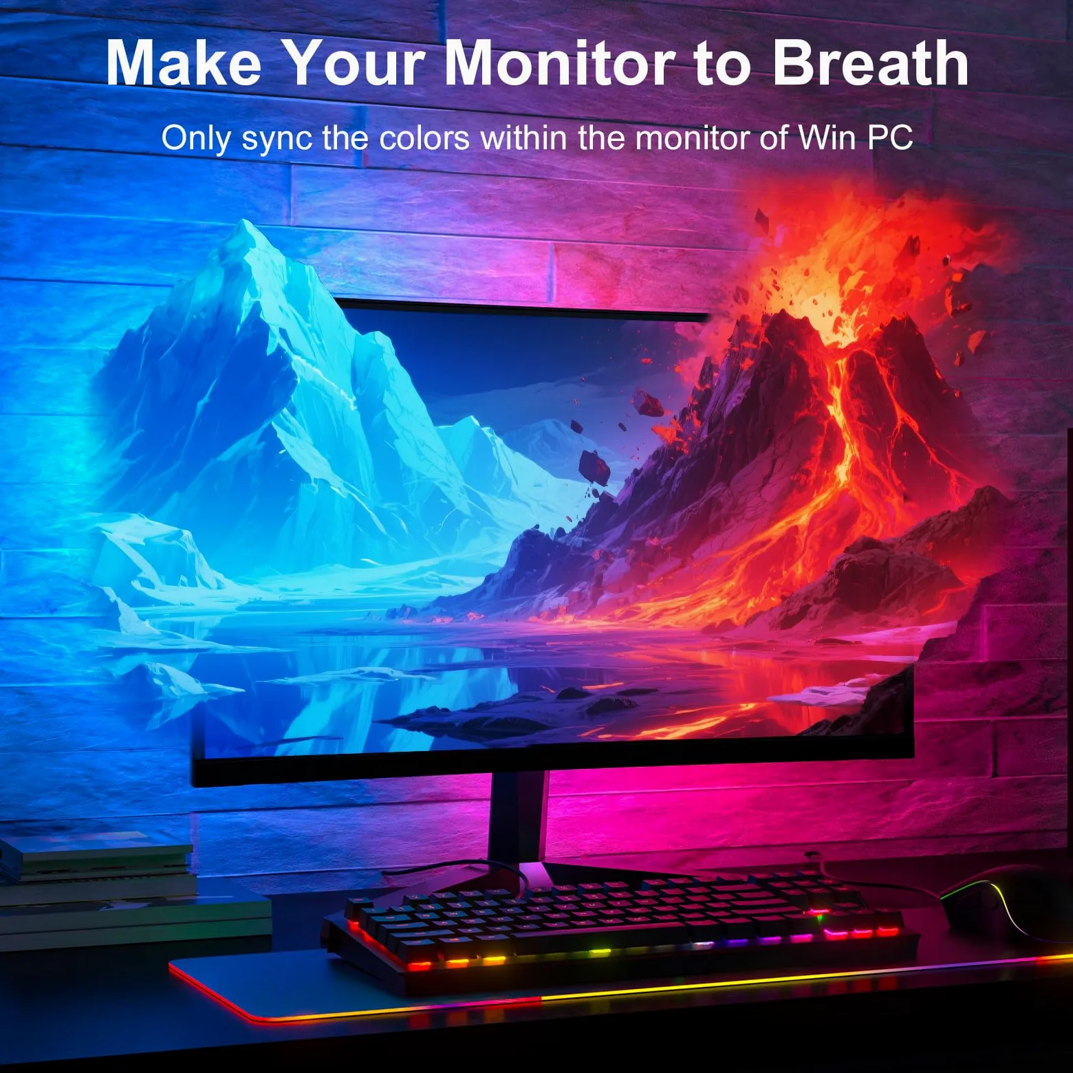 4 Sides 27-32 pollici PC Monitor Retroilluminazione, striscia LED RGBIC sincrona con colore dello schermo e musica per giochi, film, ecc, facile da usare senza fotocamera, controllo software