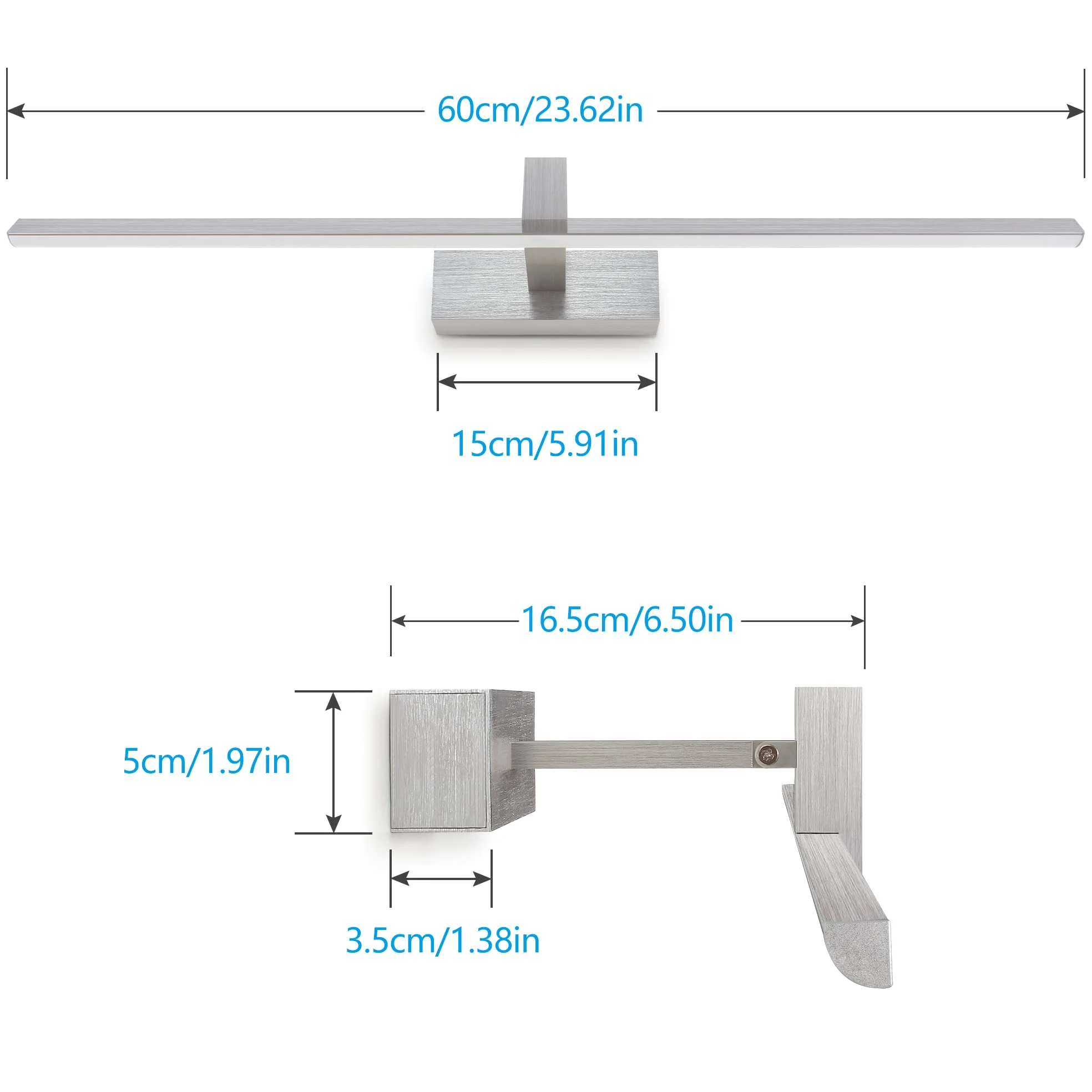 MantoLite LED Lampade da Parete,60cm 12W Applique Illuminazione per Interni 4000K Bagno Luci Pareti da Specchio Argento Spazzolato con Testa Della Lampada Girevole Luci Lettura Faretti da Muro
