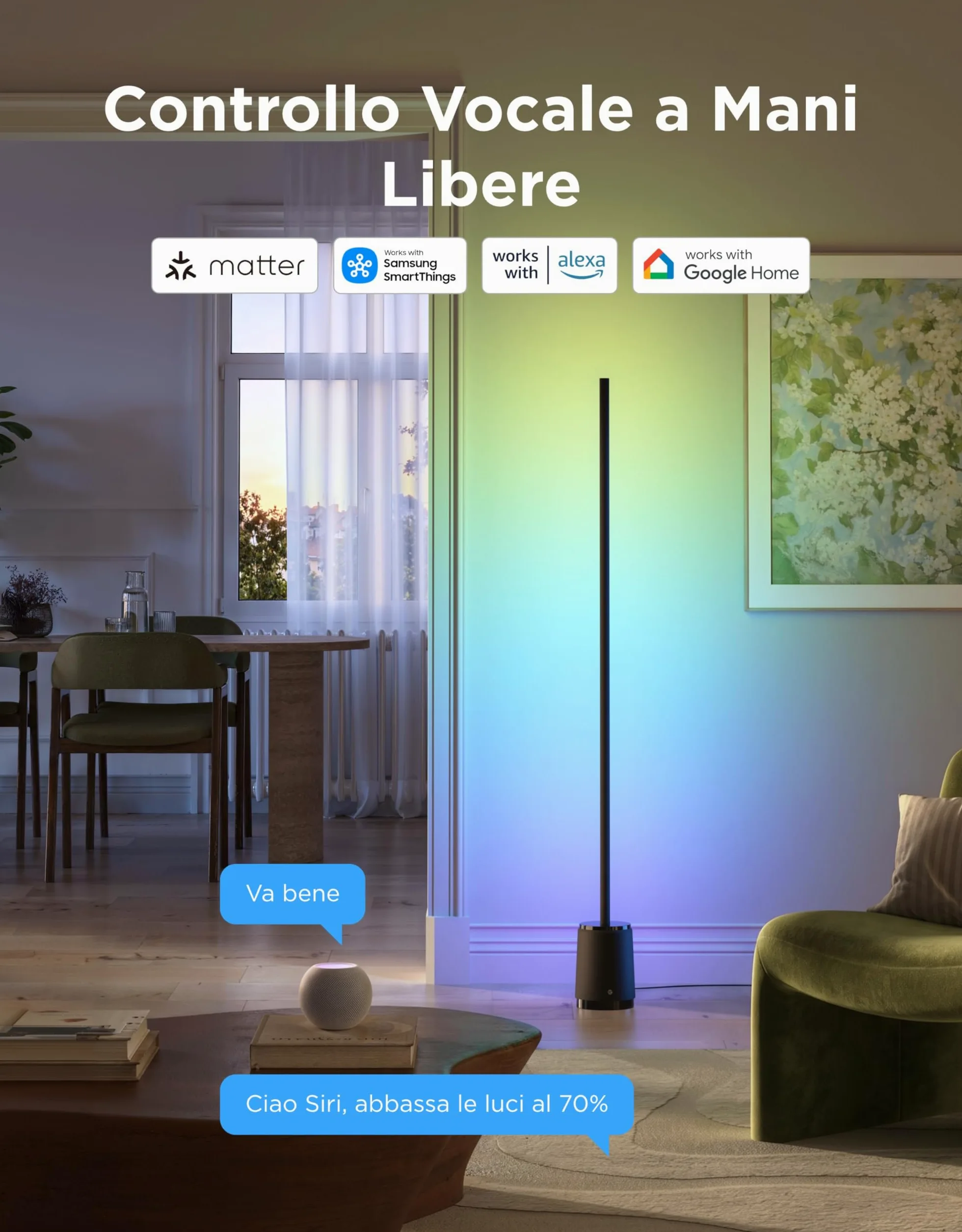 Govee Lampada da Terra 3 Lite RGBICWW, 1400lm Lampada da Terra Salotto e Camera da Letto, 152cm Piantana Moderna con Sincronizzazione Musicale, 105+ Scene, Compatibile con Alexa Matter, Nero