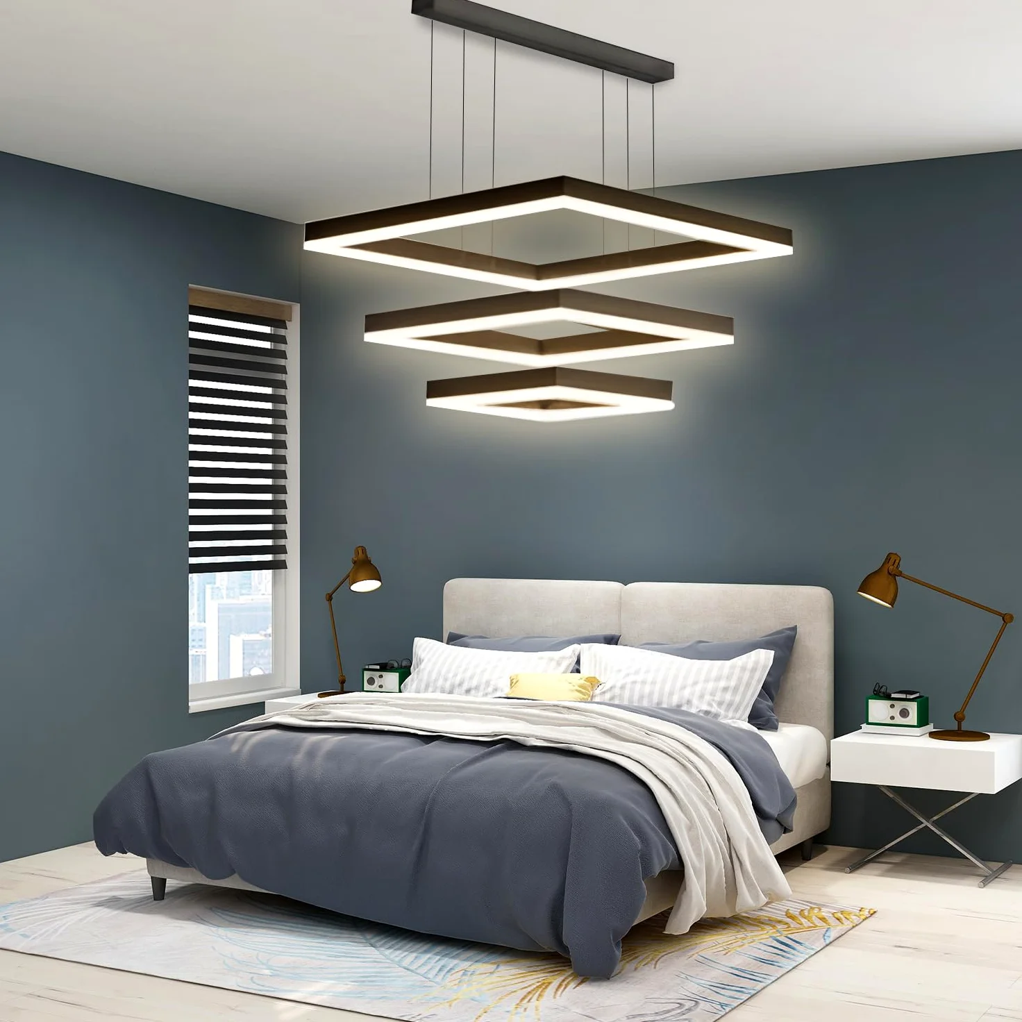 Arcadia Lampadario Led Soffitto a Sospensione Moderno con Luce Calda e Fredda Dimmerabile, Telecomando e App per Cellulare - Lampadario Camera da Letto, Soggiorno, Cucina e Cameretta - 5500 LM 60 Cm