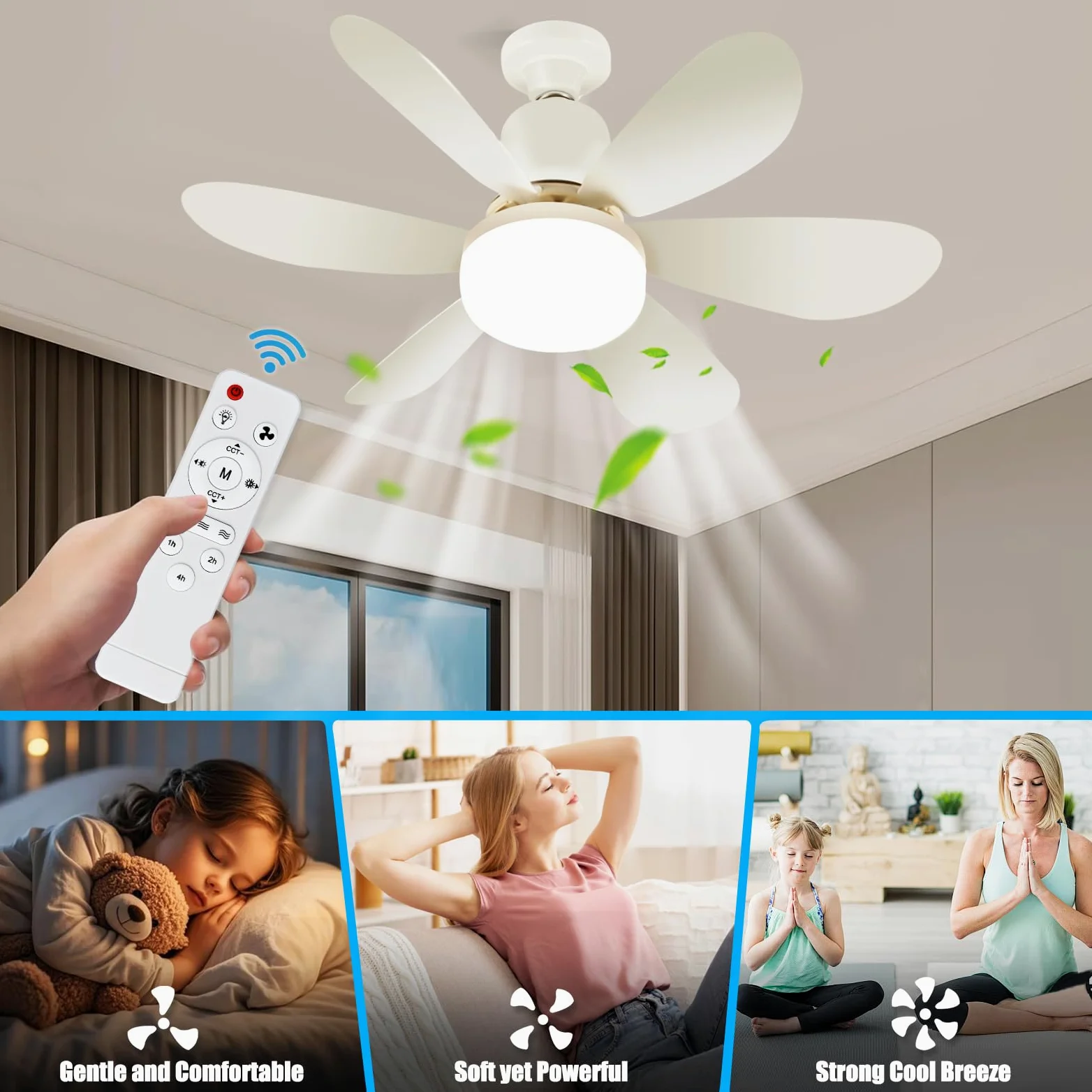Ulikey Ventilatore da Soffitto con Luce, 40W Plafoniera Soffitto, 52CM LED Dimmerabile Ventola Soffitto, con Base E27, 3 Velocità, 6 Pale, Timer, Silenziosa, per Soggiorno, Lamera da Letto